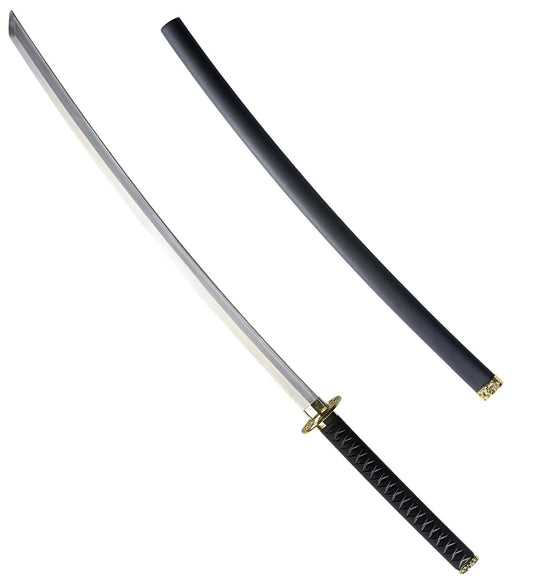 Japanisches Katana-Schwert mit 107 cm Carbonstahlklinge und schwarzer Scheide.