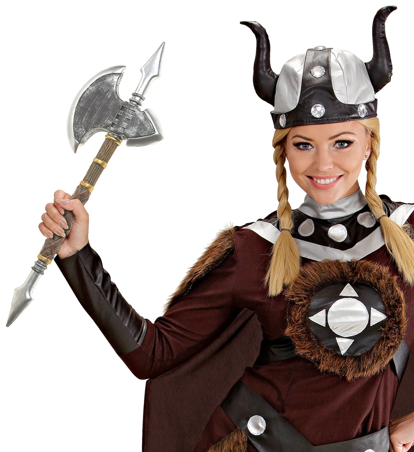 Widmann 60cm carbon steel battle axe with pointed head and textured grip.