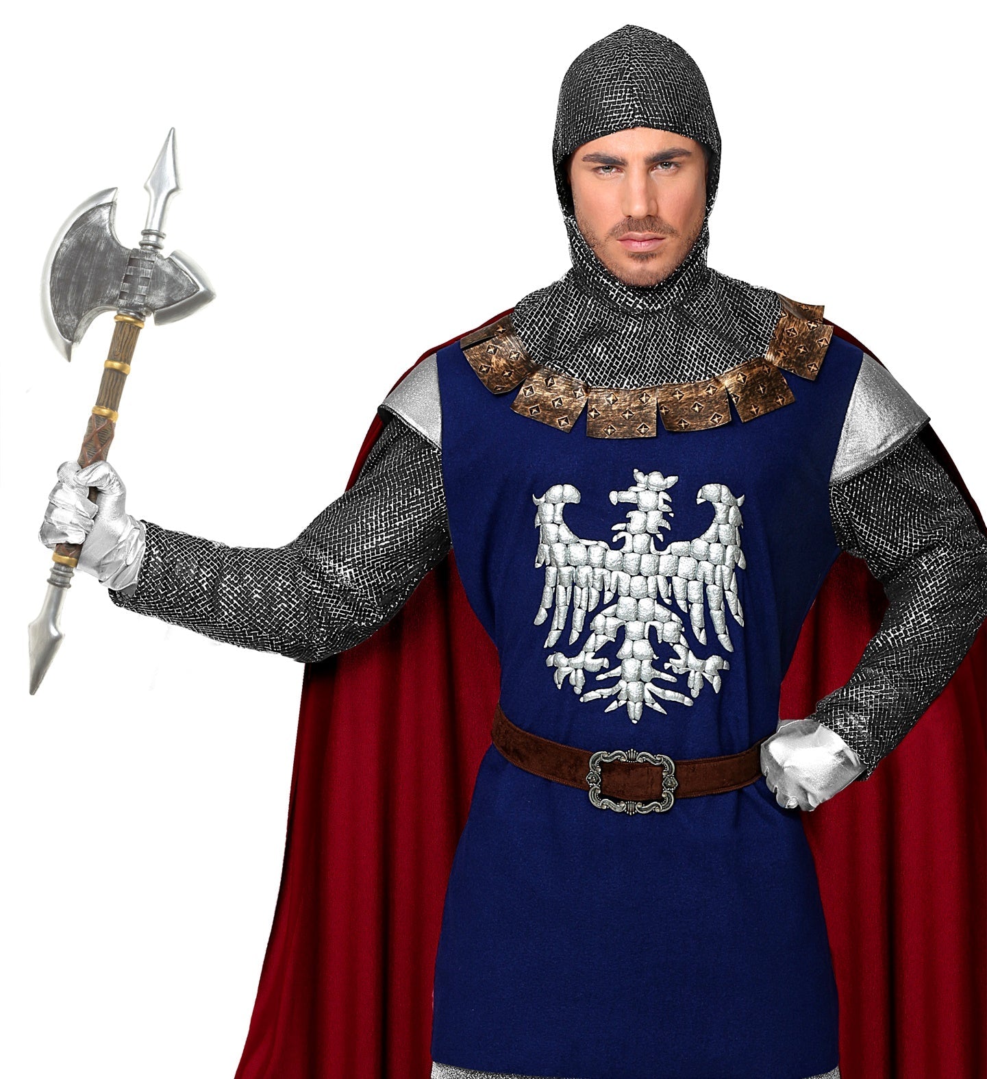 Man holding a 60cm carbon steel battle axe with pointed tip.