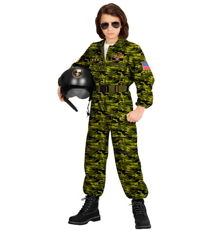 Widmann Kinder Fliegeranzug Olivgrüner Fighter Pilot Overall - Fasnacht24.ch – Rückansicht