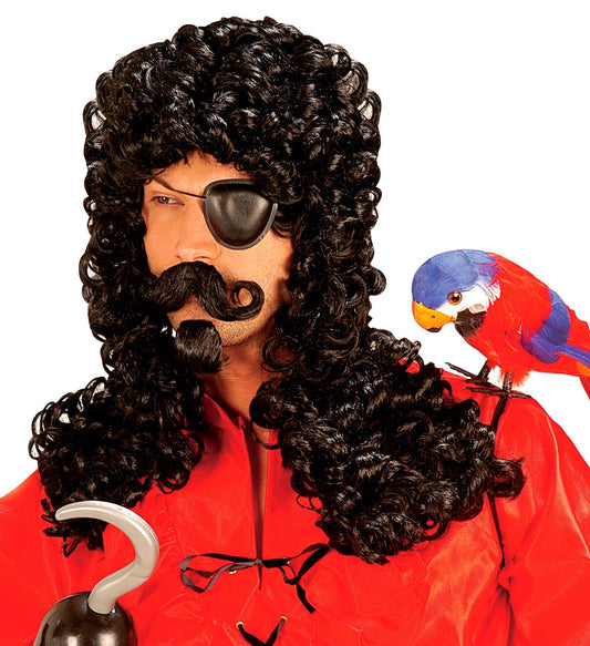 Widmann Captain's Wig – Schwarze Herrenperücke mit Schnurrbart & Kinnbart - Fasnacht24.ch