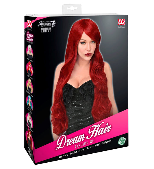 Long red Kayla Dream wig with premium silicone scalp for women.