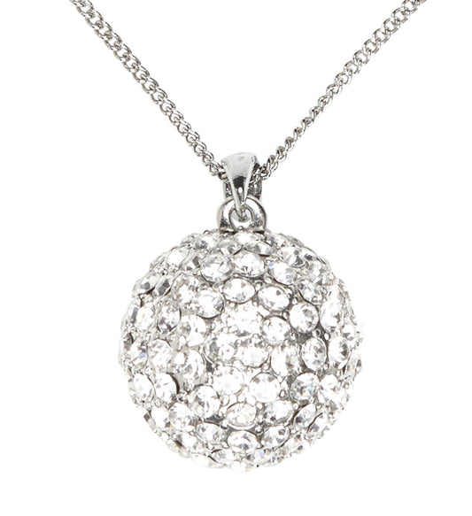 Silberne Halskette mit funkelnder Strass-Diskokugel-Anhänger.