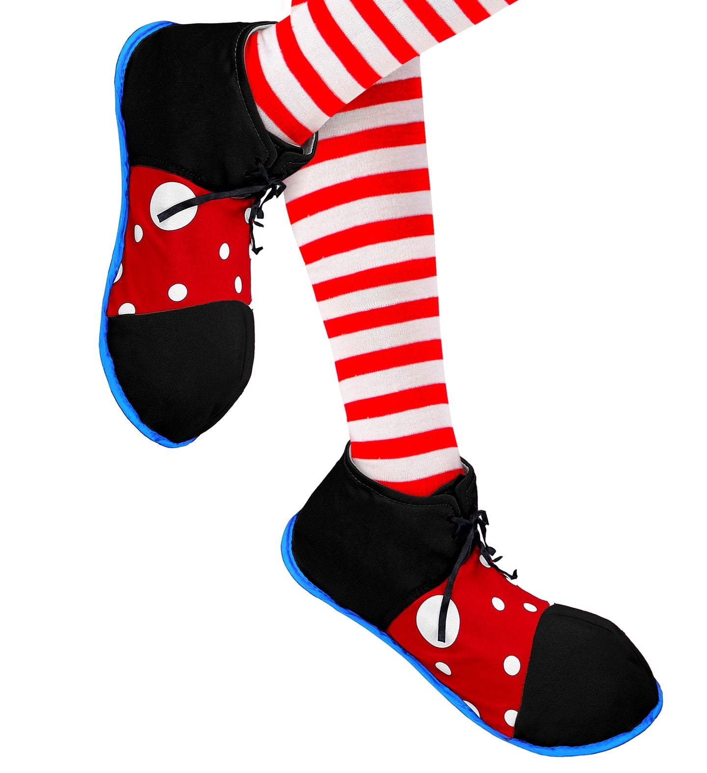 Klassische Clown Schuhe in verschiedenen Farben mit übergroßem Zehenbereich für Erwachsene.