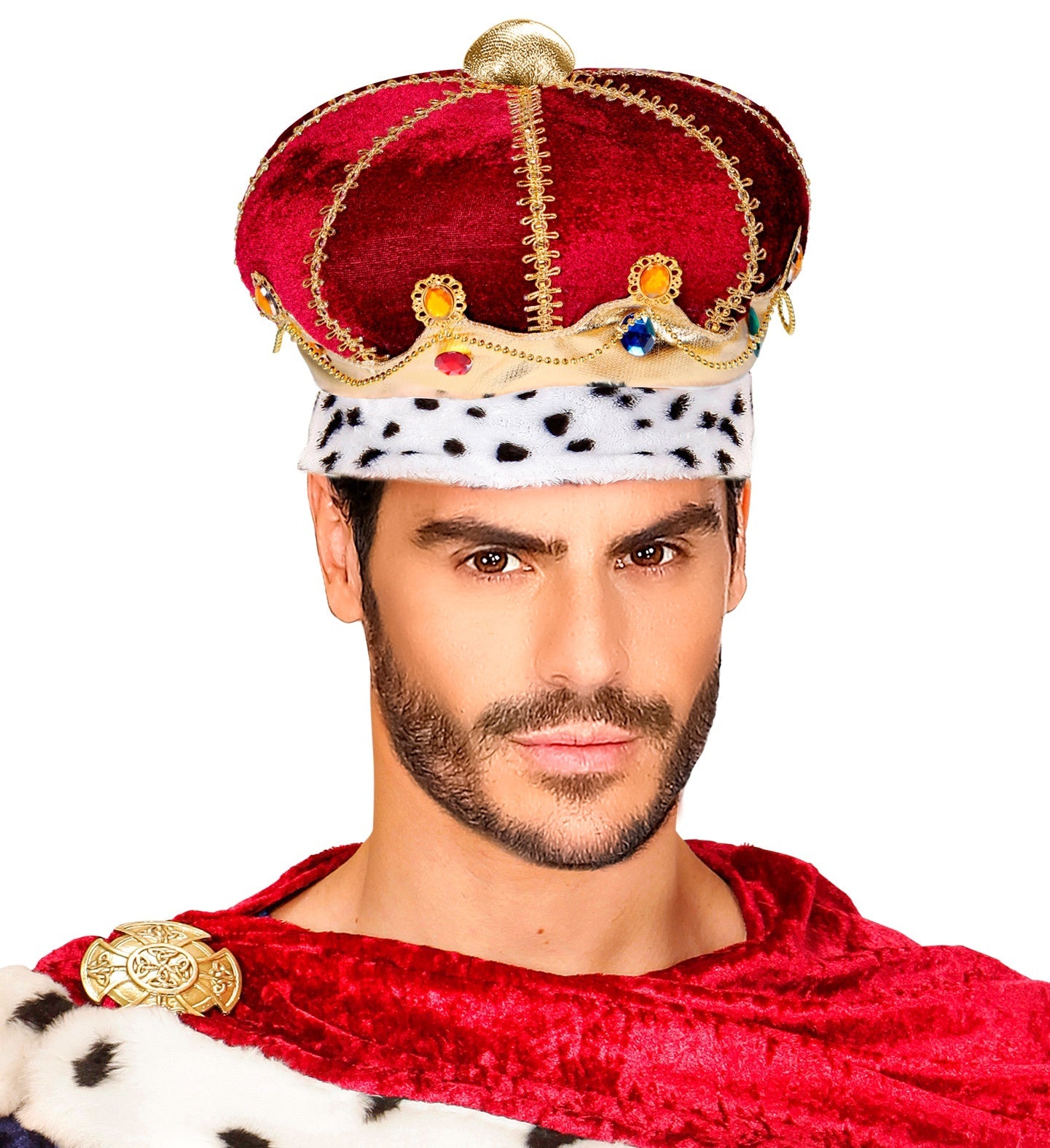 Widmann Königskrone – Roter Samt & Kunstfell mit Strasssteinen für Erwachsene - Fasnacht24.ch