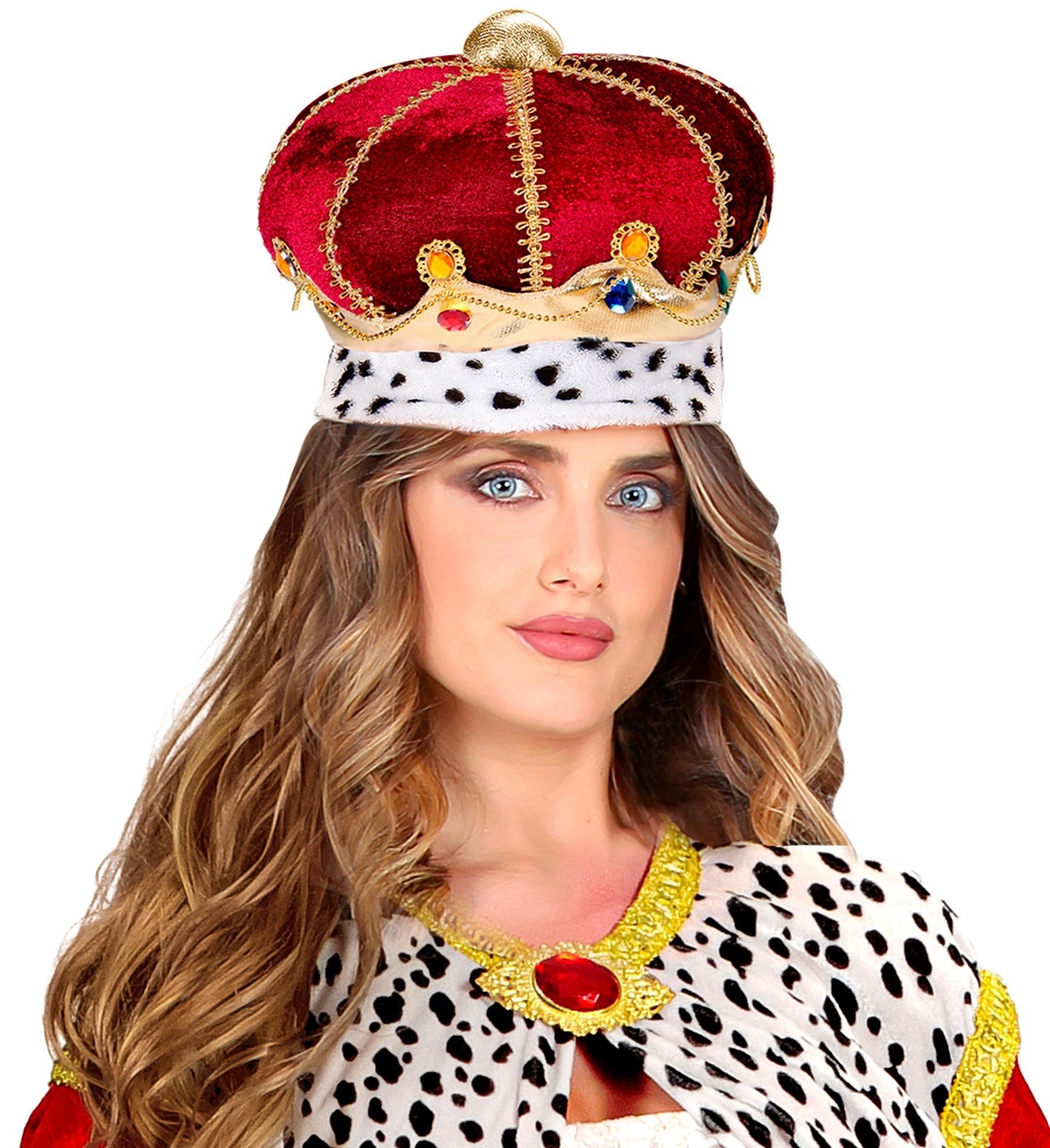 Widmann Königskrone – Roter Samt & Kunstfell mit Strasssteinen für Erwachsene - Fasnacht24.ch
