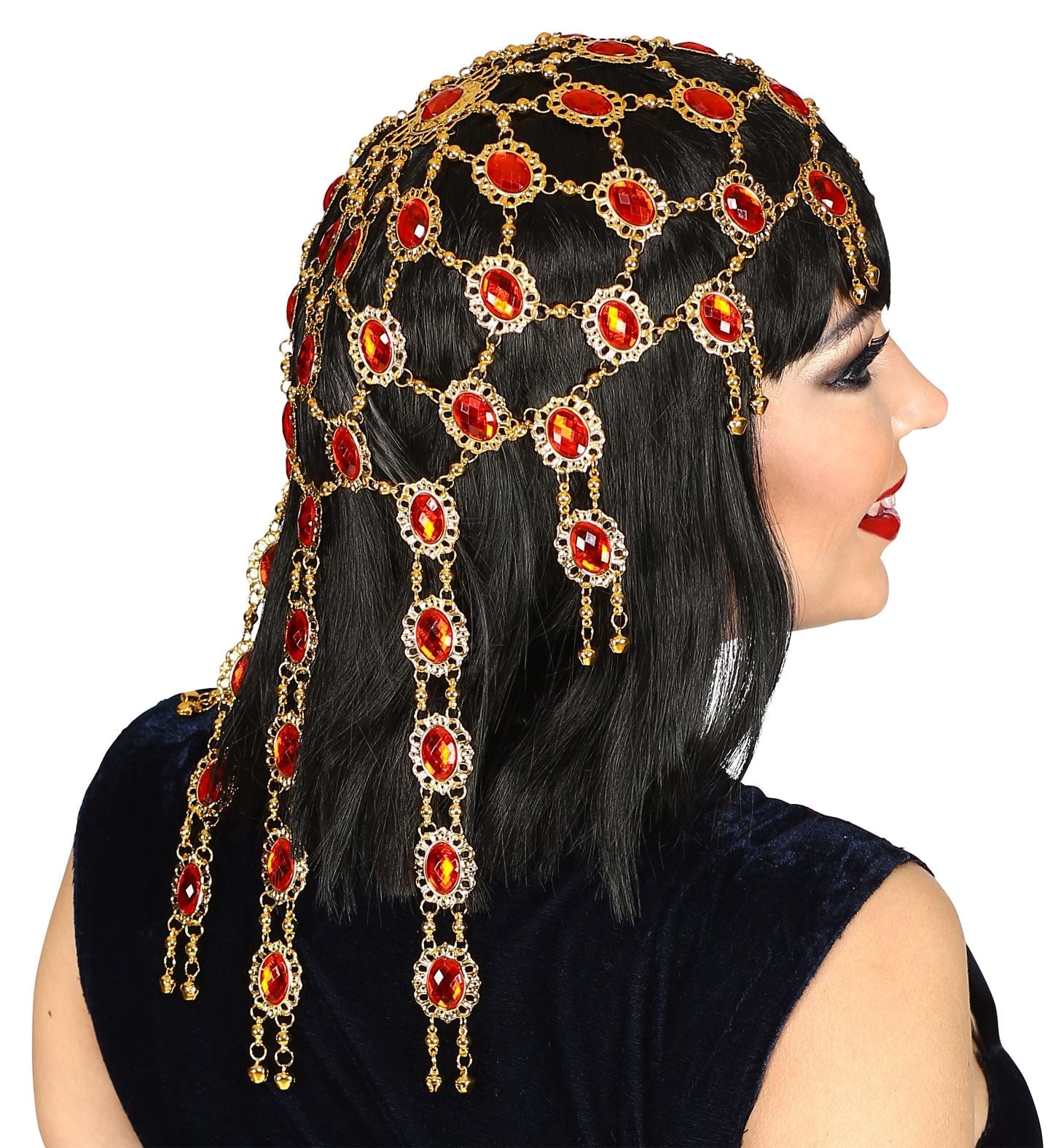 Widmann Edelstein Kopfnetz – Gold mit Rubin-Imitat Steinen - Fasnacht24.ch