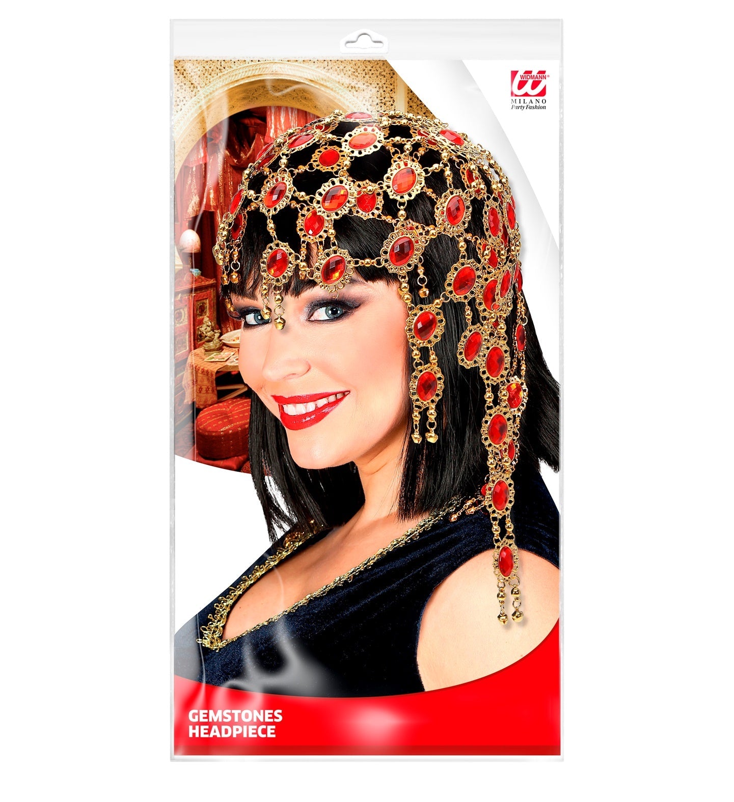 Widmann Edelstein Kopfnetz – Gold mit Rubin-Imitat Steinen - Fasnacht24.ch