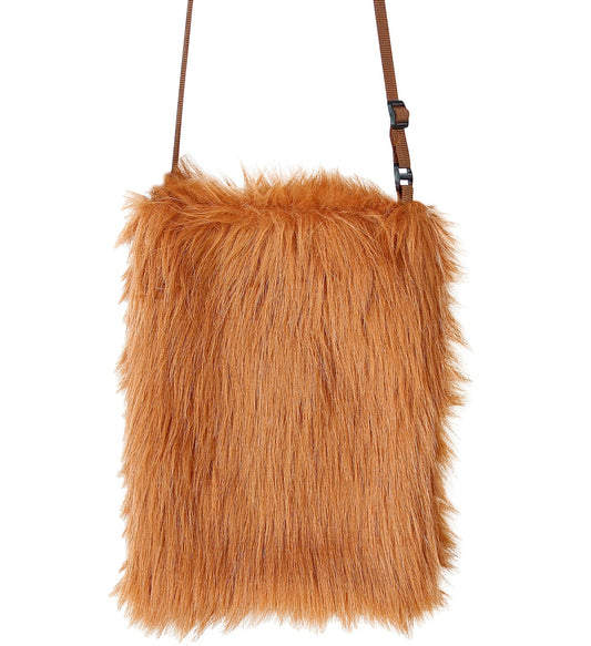 Brauner Plüsch-Cape-Beutel mit Reißverschluss für Kostüme, ca. 45 x 60 cm, verstellbarer Träger.