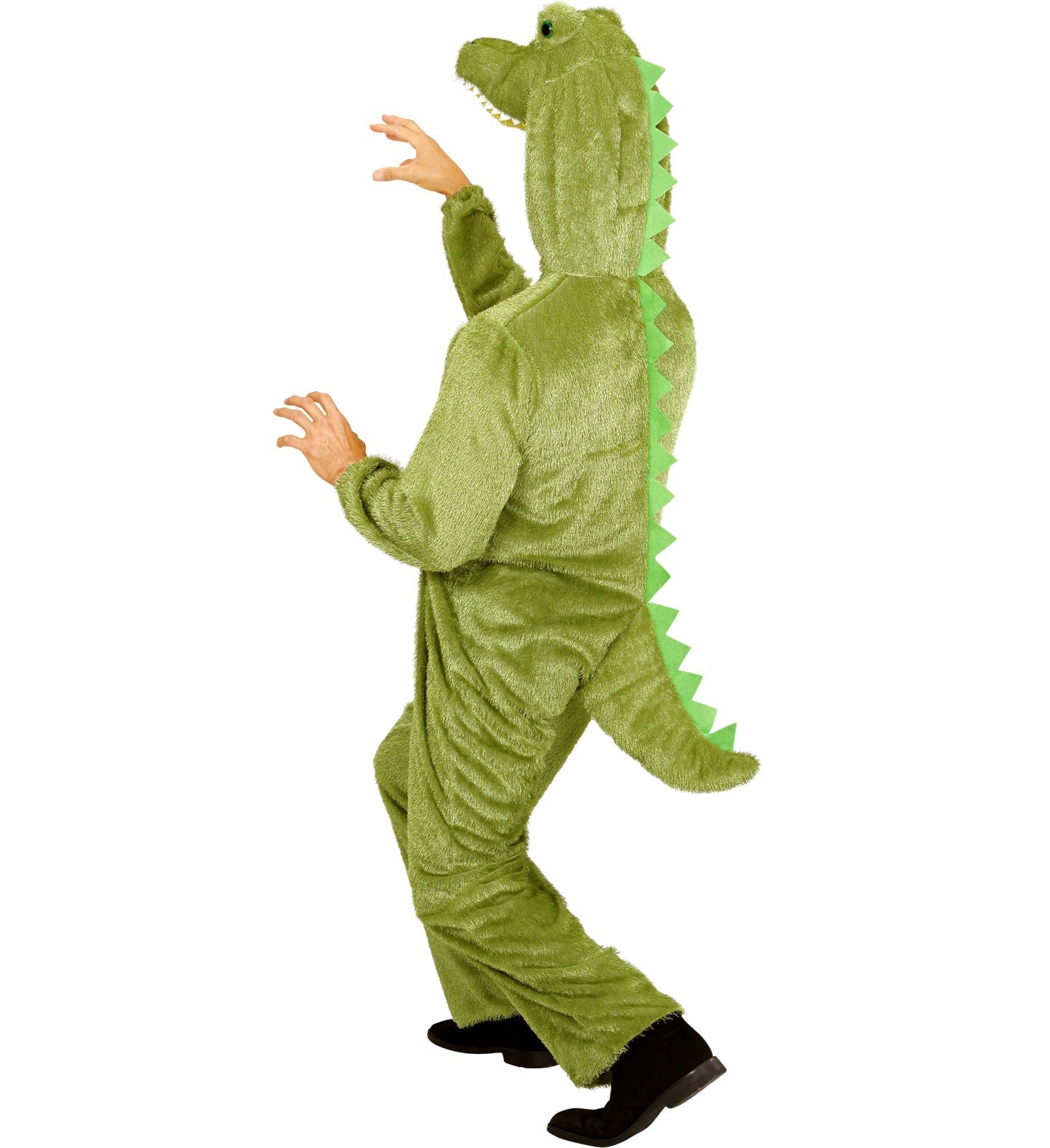 Plüsch Krokodil Kostüm Overall in grün mit Kapuze für Erwachsene, bequem und lustig.