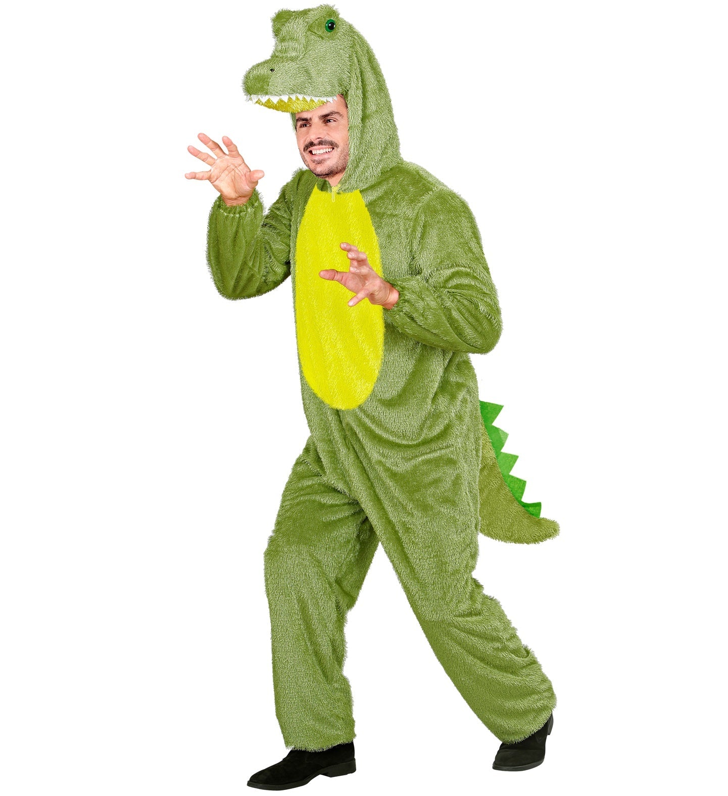 Grüner Krokodil Plüsch Overall mit Kapuze für Erwachsene, ganzkörper Tierkostüm