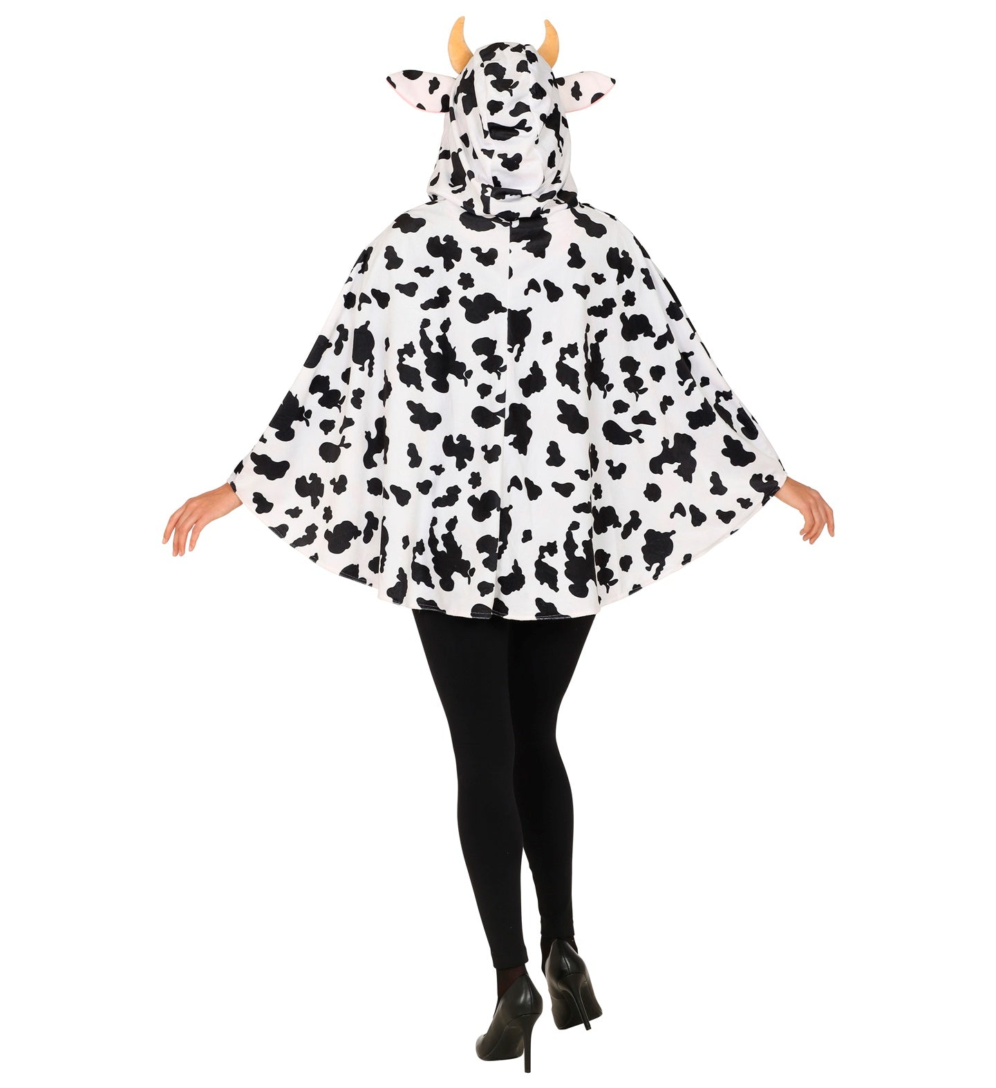 Kuscheliger Kuh-Poncho aus Fleece mit Kapuze und niedlichen Kuhohren in Schwarz und Weiß.