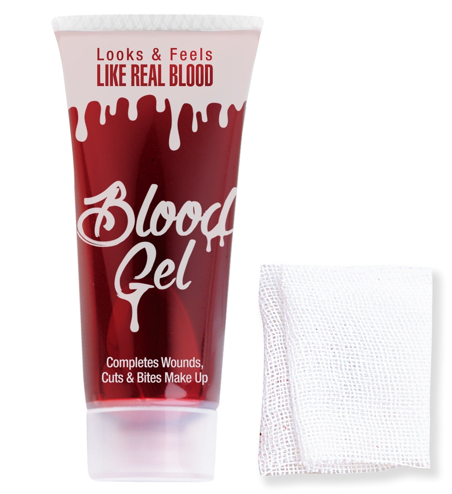 Tube mit rotem Kunstblutgel und Mullfasern für realistische SFX-Bluteffekte, 42ml Inhalt