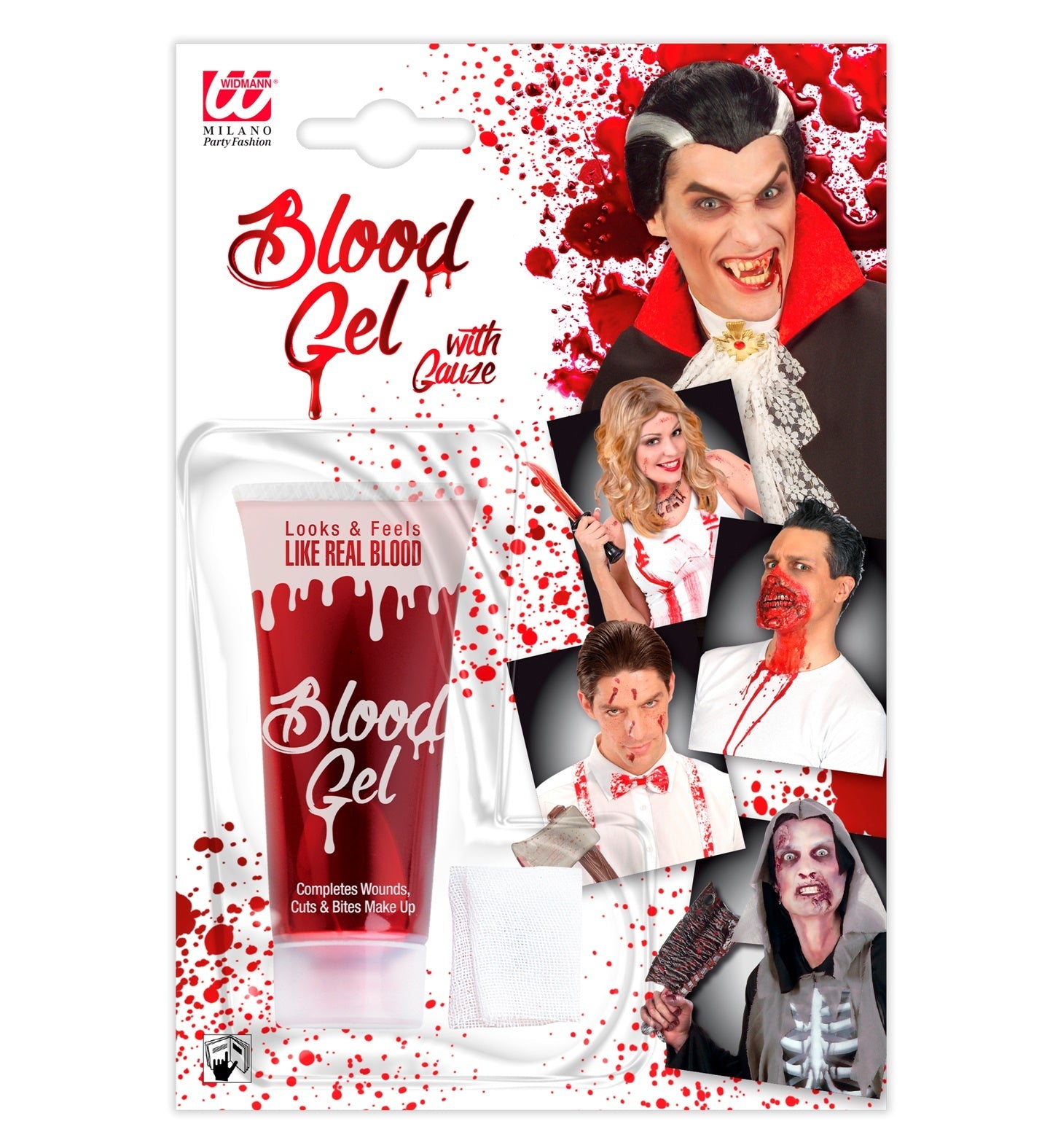 Widmann Kunstblut Blutgel Tube mit Mullstoff in 42ml, rot und dickflüssig für SFX-Make-up.