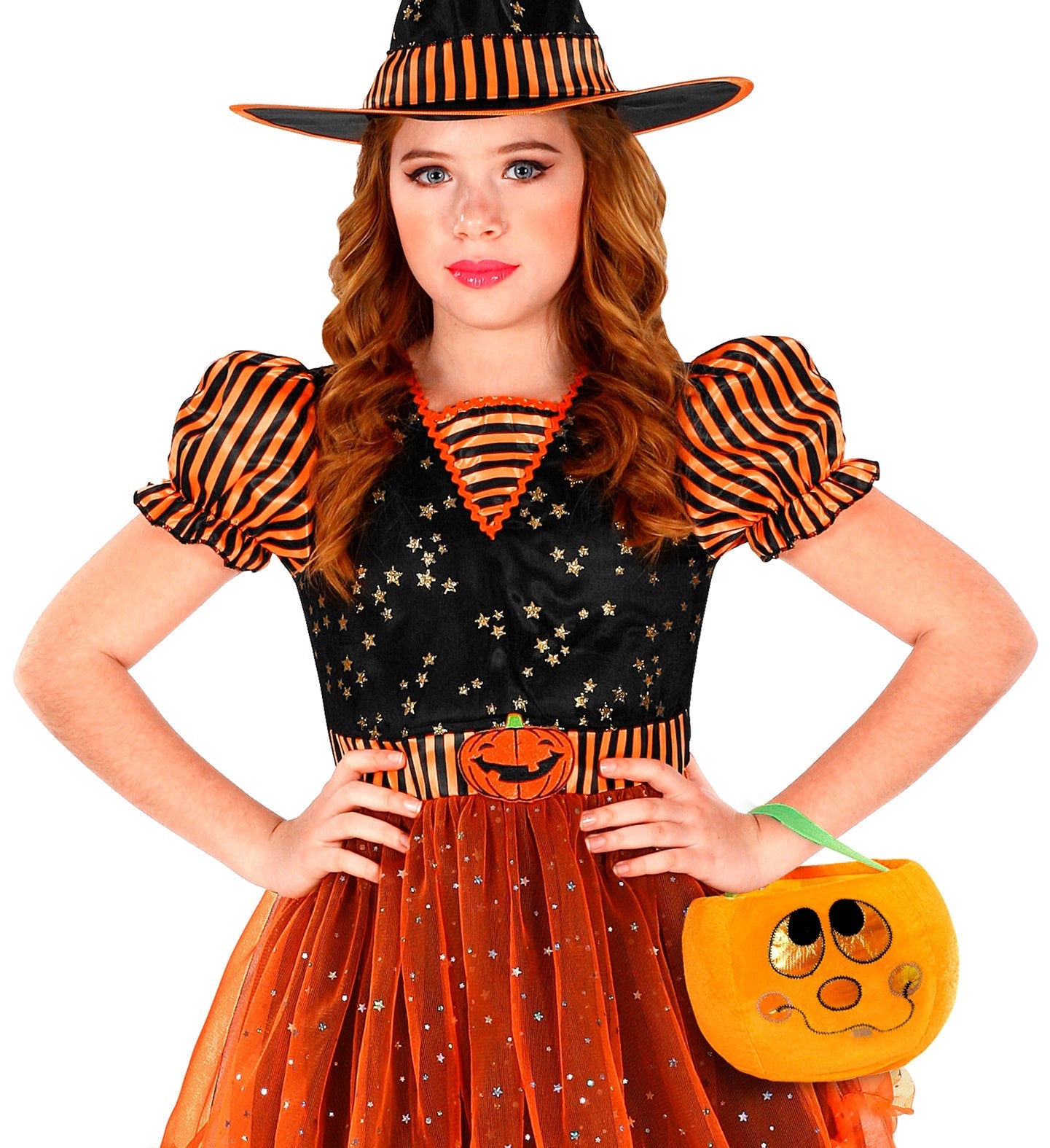 Orange Filztasche mit Kürbismotiv und Reißverschluss, 20x14 cm, für Halloween-Süßigkeiten