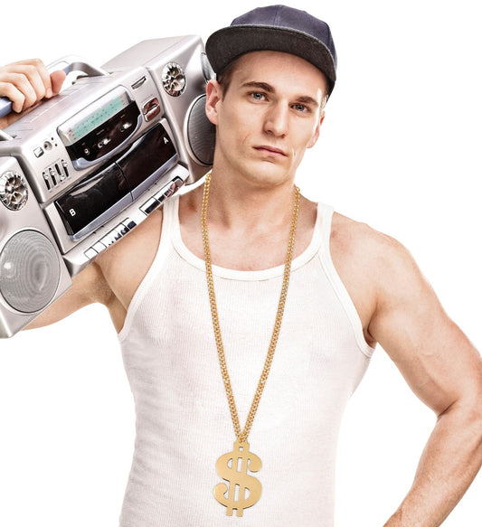 Lange goldene Dollar-Halskette mit 16-Karat-Vergoldung, 80 cm lang.