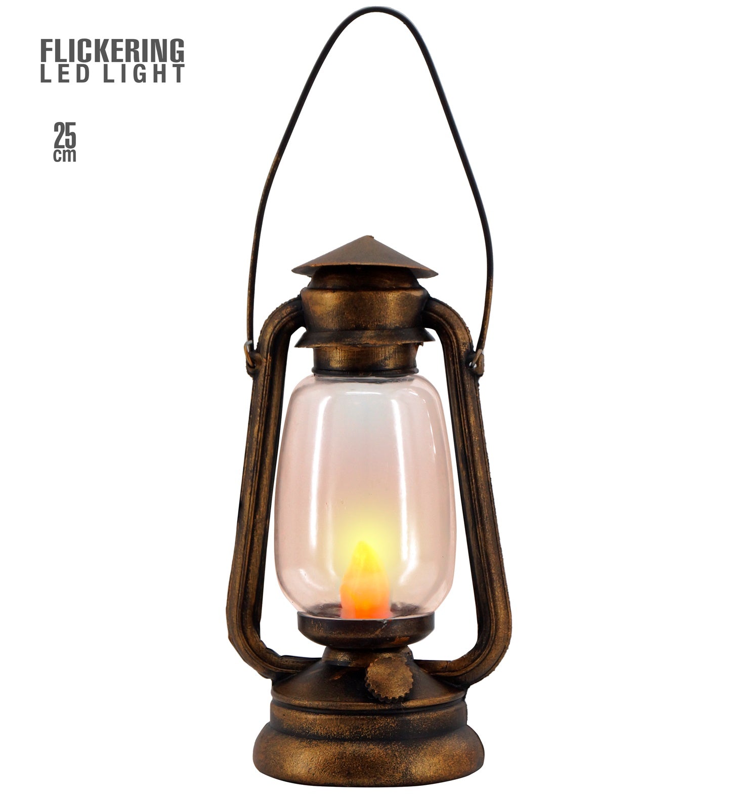 Metalllaterne 25 cm mit flackerndem LED-Licht, batteriebetrieben, warmes Kerzenlicht