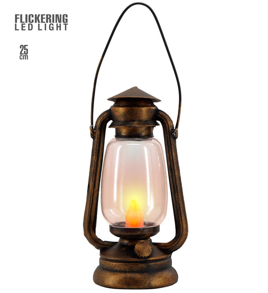 Metalllaterne 25 cm mit flackerndem LED-Licht, batteriebetrieben, warmes Kerzenlicht