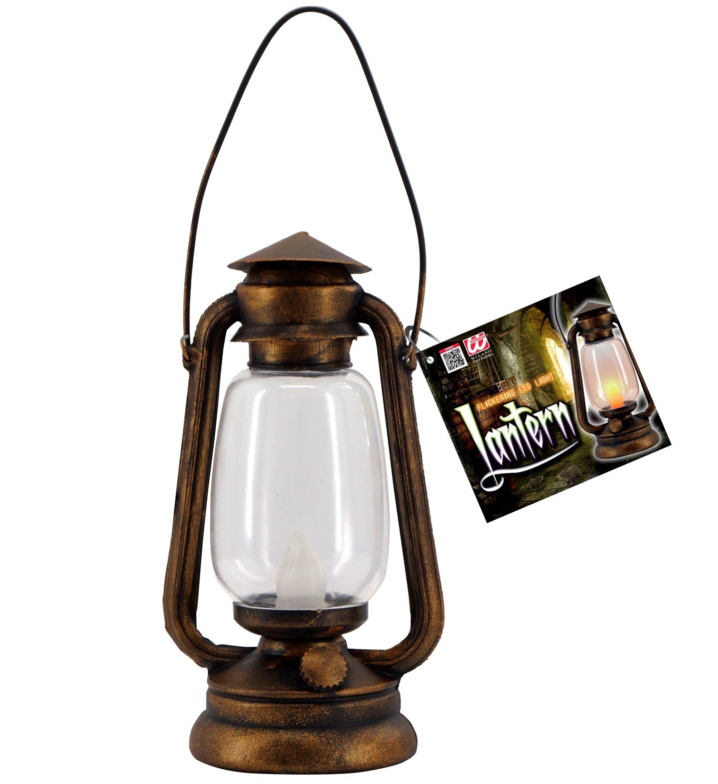 Widmann Laterne mit flackerndem LED Licht, 25 cm hoch, aus leichtem Metall in Schwarz.