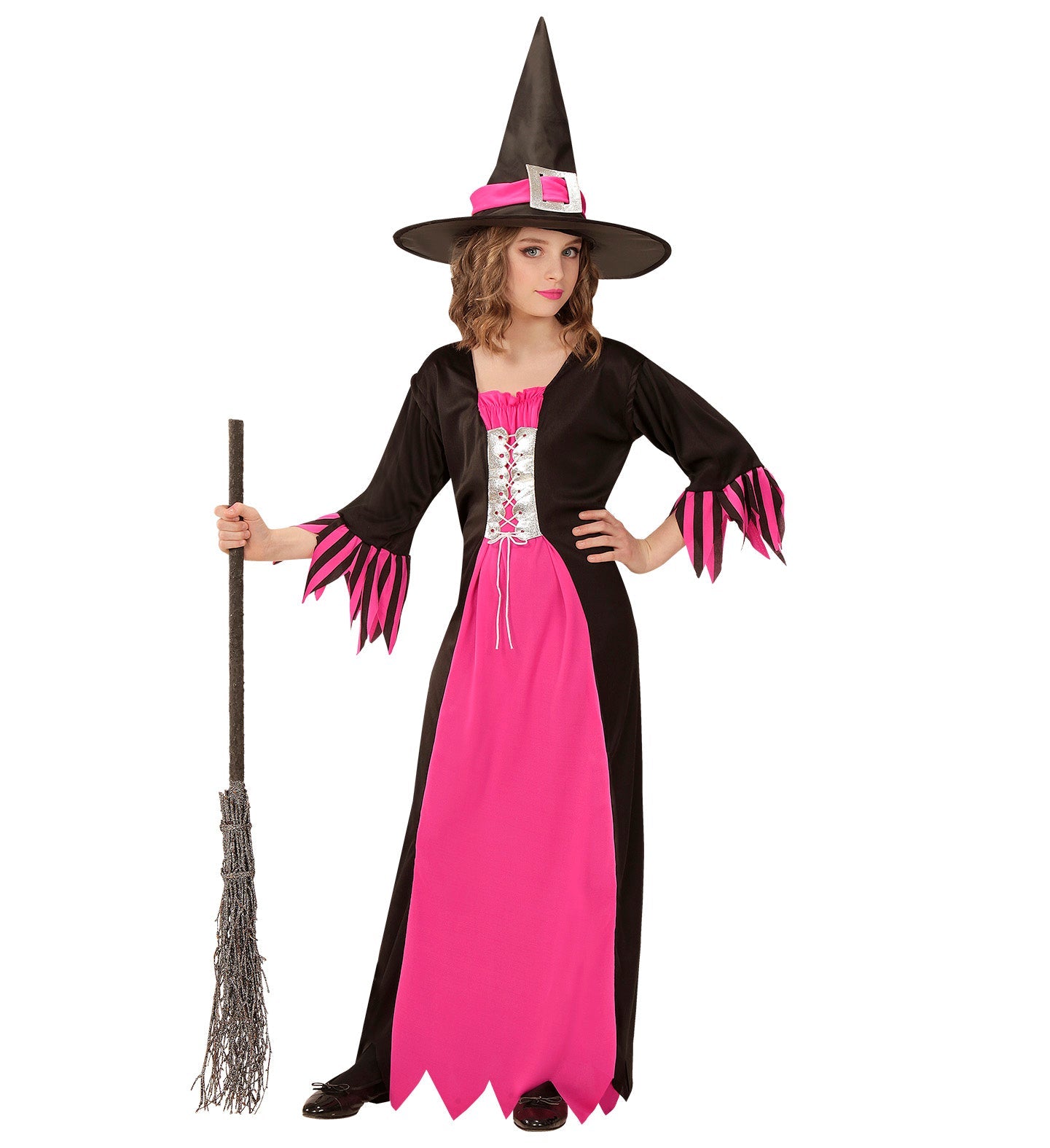 Widmann Magic Hexe Rosalie Kinderkostüm – Pink Schwarz Glitzer Kleid - Fasnacht24.ch