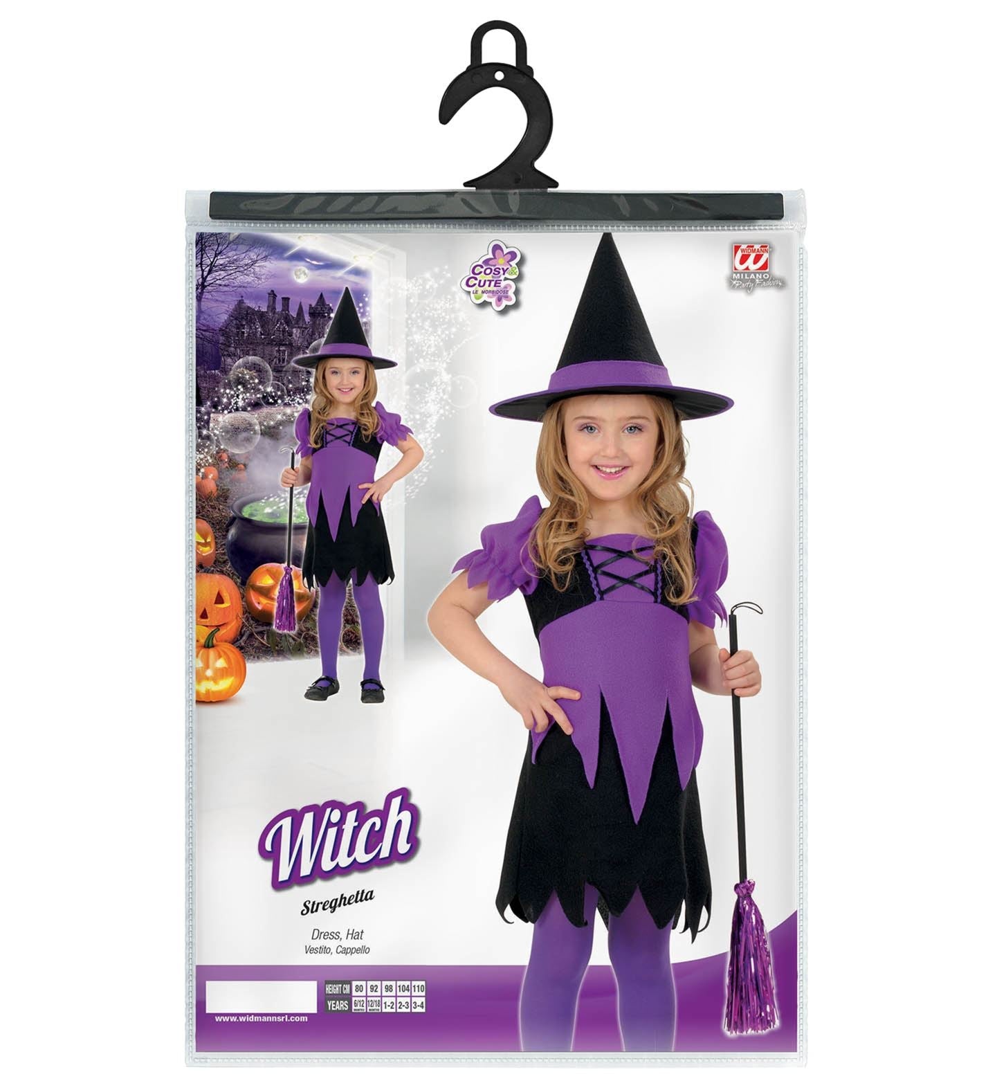 Widmann Märchen Hexe Kinderkostüm – Lila Schwarz Kleid & Hut - Fasnacht24.ch