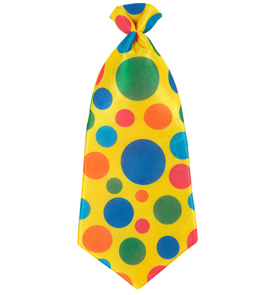 Gelbe Clown-Krawatte mit weißen Punkten aus glänzendem Satin für Karnevalskostüme