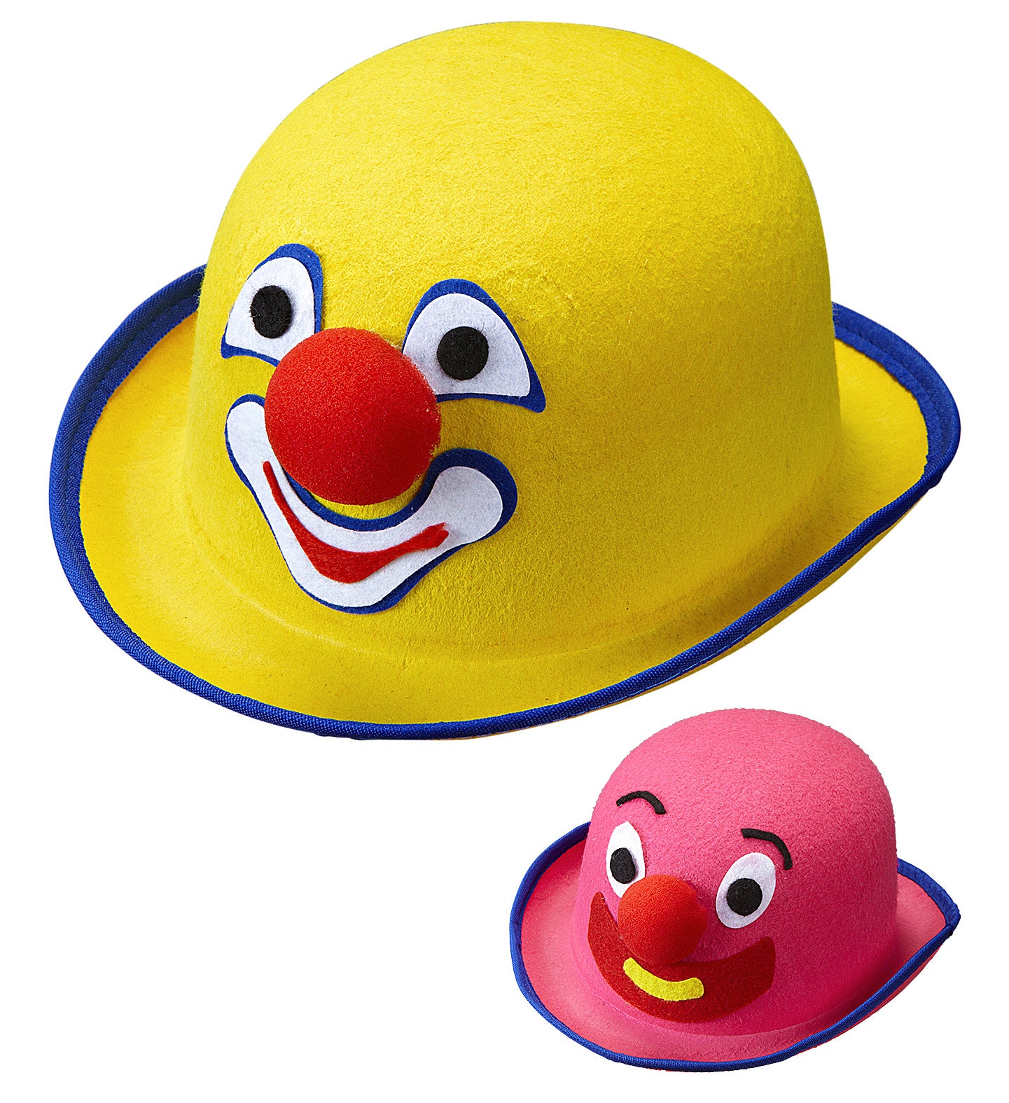 Gelb-rosa Filz-Clownsmelone mit elastischem Bund für Kinder und Erwachsene.