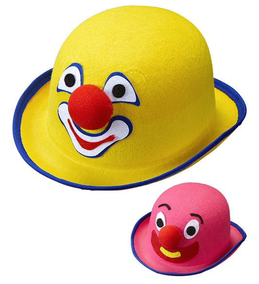 Gelb-rosa Filz-Clownsmelone mit elastischem Bund für Kinder und Erwachsene.