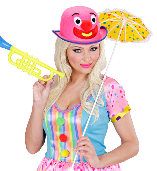 Gelbe und rosa Filz-Clown-Melone für Kinder und Erwachsene, handgefertigt und bequem.