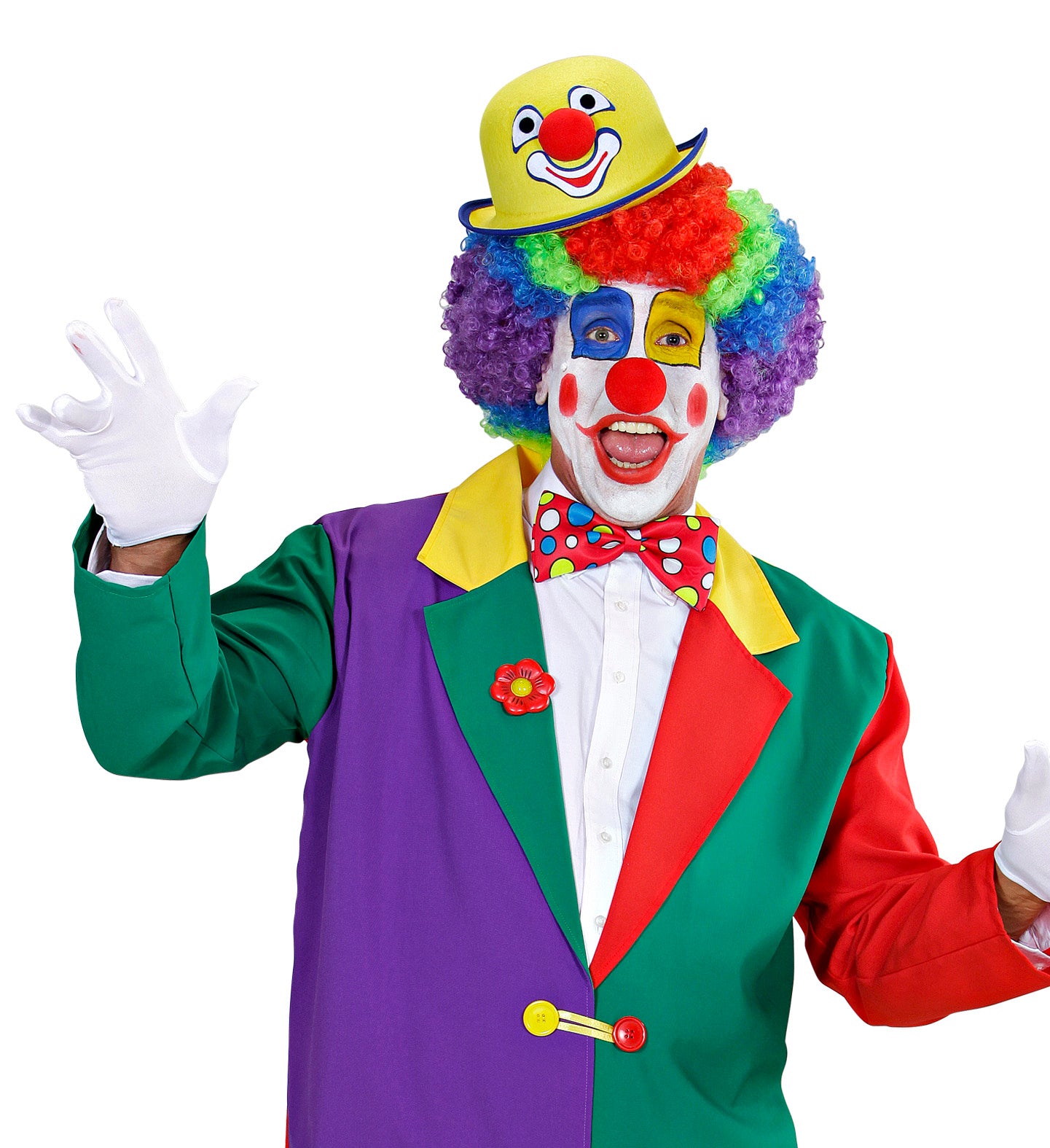 Gelbe und rosa Filz-Clownmelone für Kinder und Erwachsene, handgefertigt und bequem.