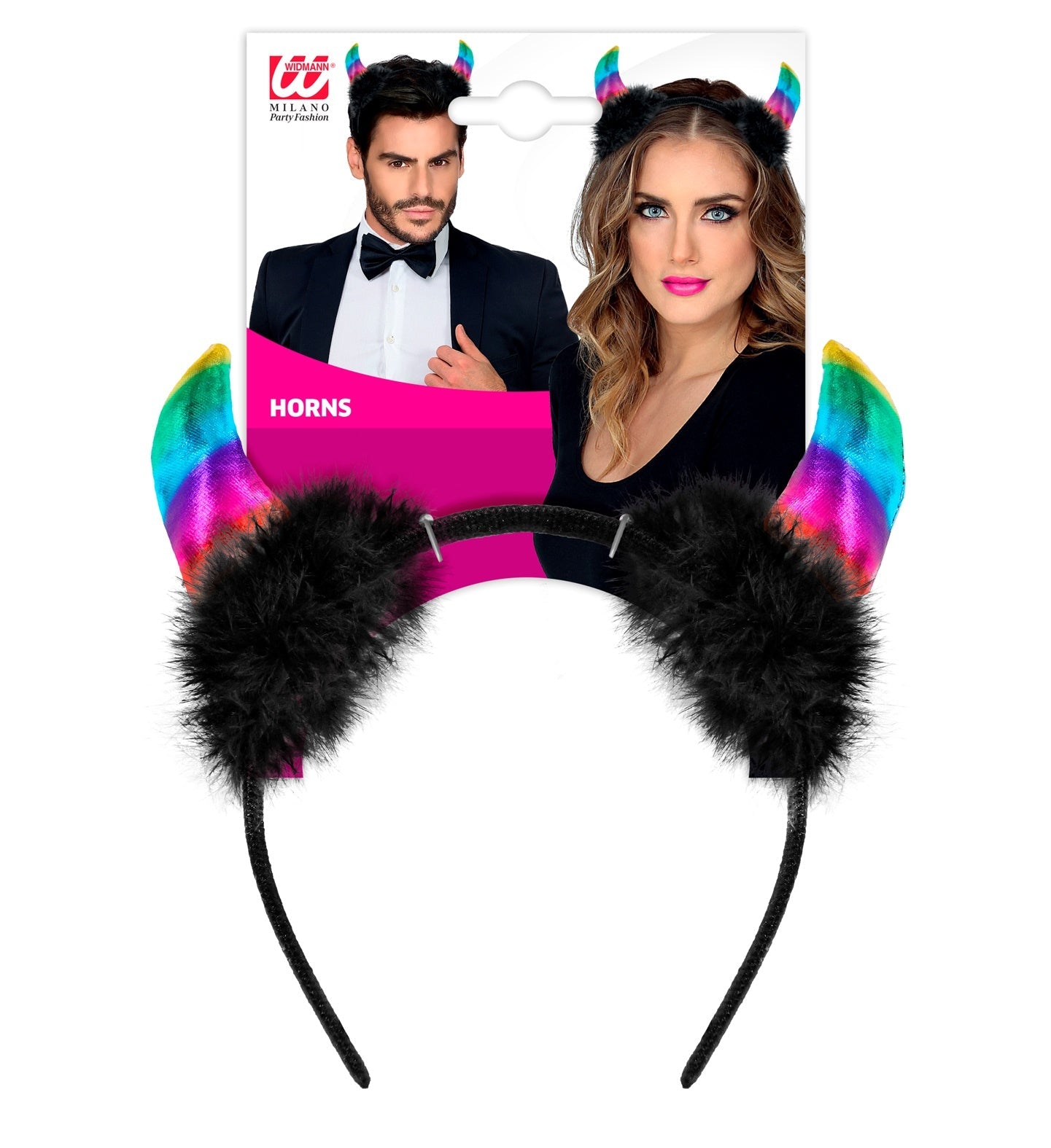 Metallisierter Rainbow Teufelshörner Haarreif mit holografischem Glanz.