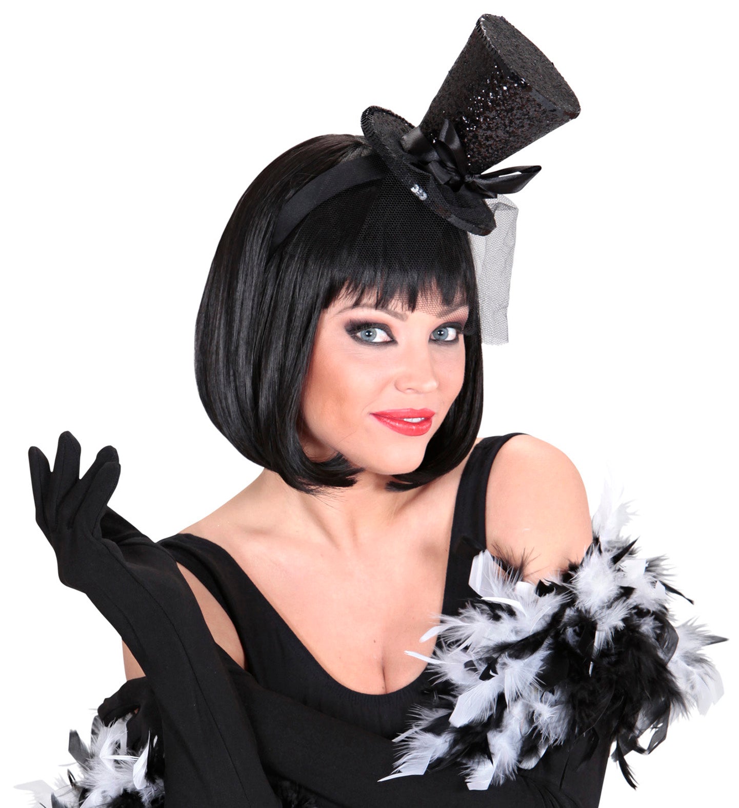 Widmann Mini Glitter Zylinder Haarclip – Schwarz mit Schleier - Fasnacht24.ch