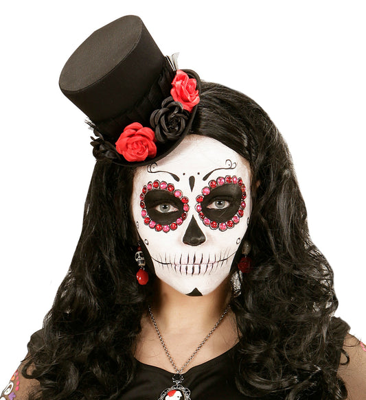 Widmann Mini Zylinder Schwarz – Tüll Und 4 Rosen Gothic Accessoire - Fasnacht24.ch