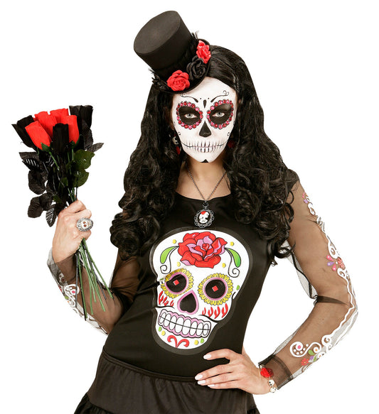 Widmann Mini Zylinder Schwarz – Tüll Und 4 Rosen Gothic Accessoire - Fasnacht24.ch