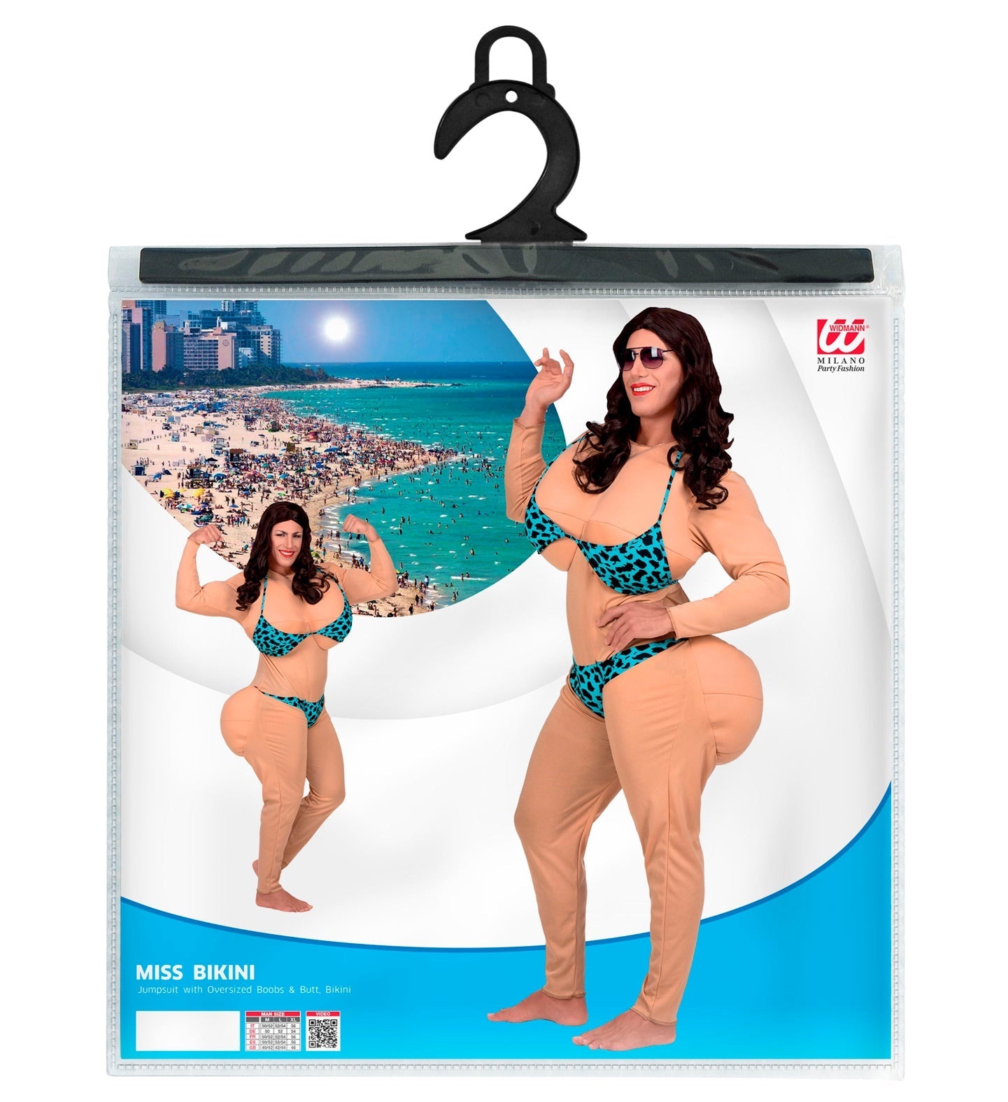 Widmann Miss Bikini Männerkostüm: Ein lustiges One-Piece-Kostüm in Bikinidesign für Männer.