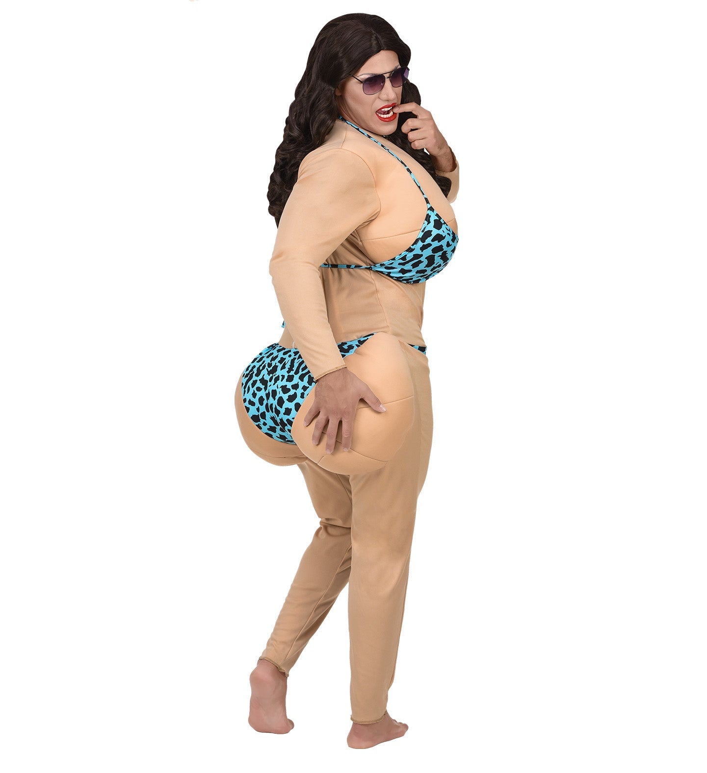 Lustiges One-Piece Bikini-Kostüm für Männer in Größe bis 3XL, mit leopardenmusterndem Ober- und Unterteil.