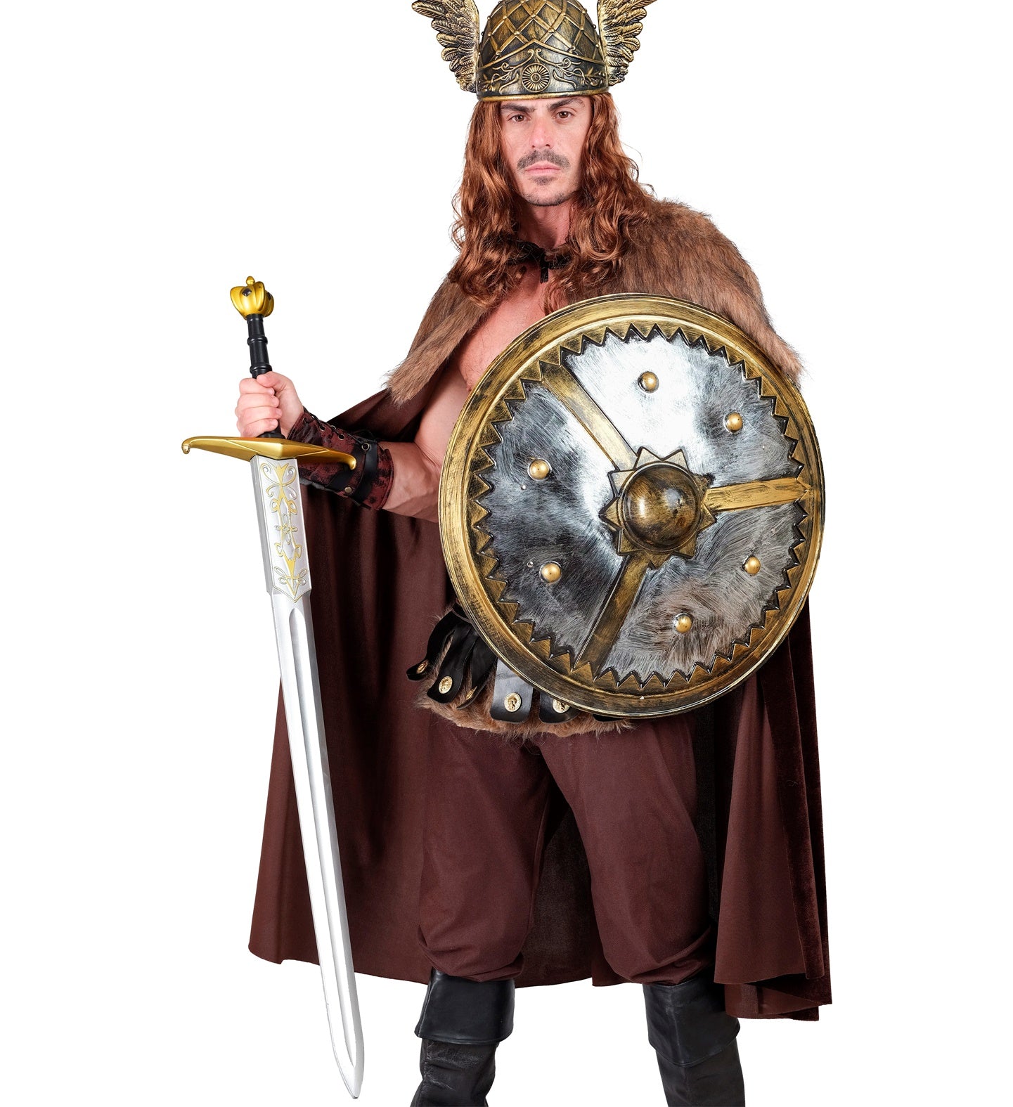 Mittelalter Königsschwert mit 122 cm langer Stahlklinge und verzierten Griff.