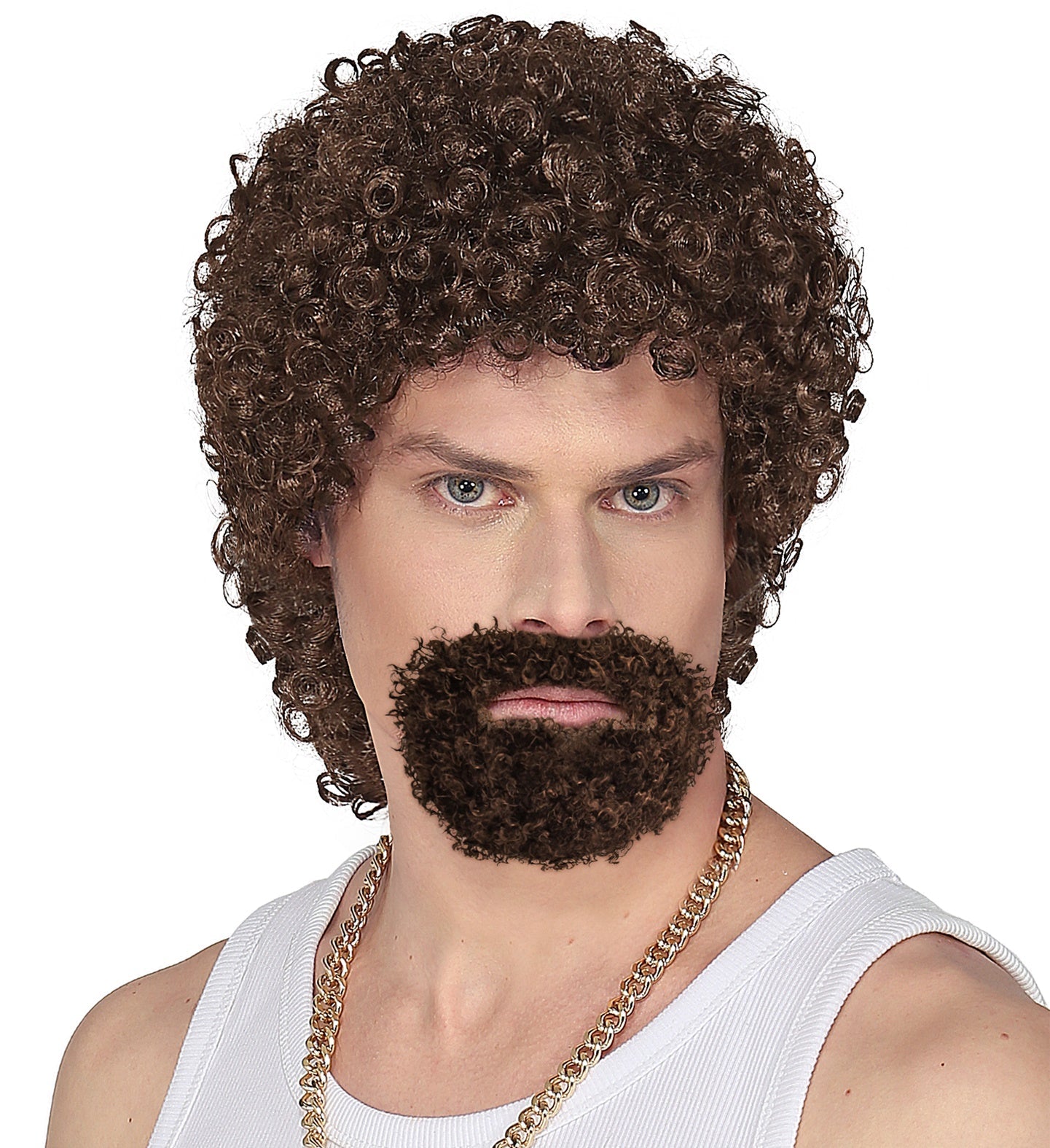 Schwarze 80er Jahre Perücke mit passendem Kinnbart für Erwachsene von Widmann