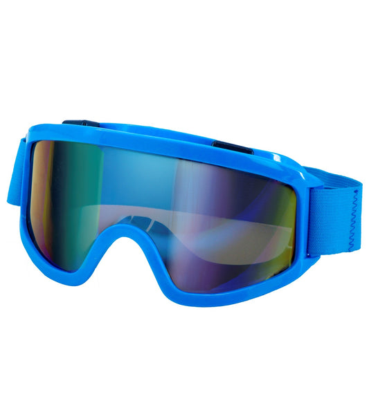 Neonblaue Skibrille im Retro-Stil der 80er Jahre mit UV-Schutz und antibeschlagener Scheibe.