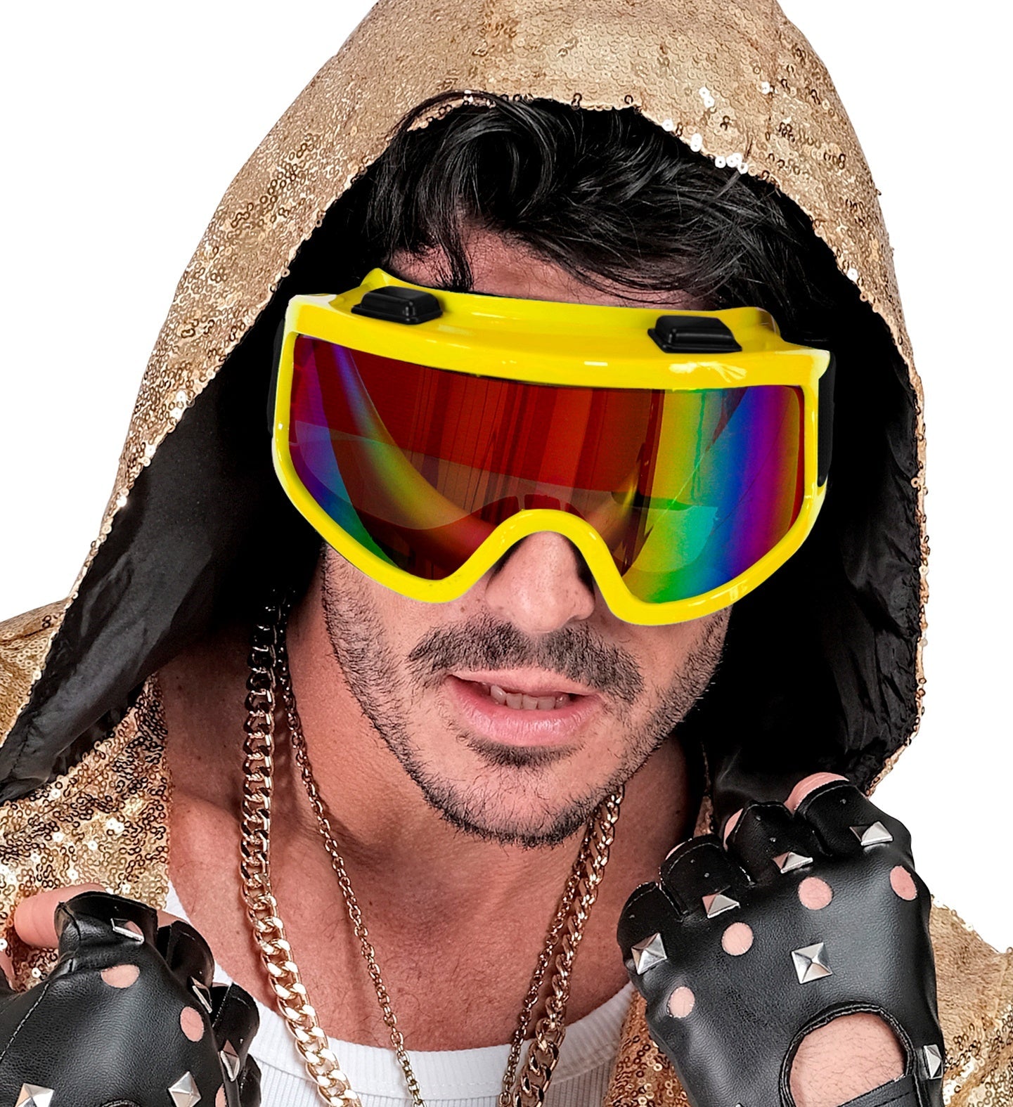 Neongelbe 80er Jahre Skibrille mit UV-Schutz und verstellbarem Gurt für Ski und Snowboard