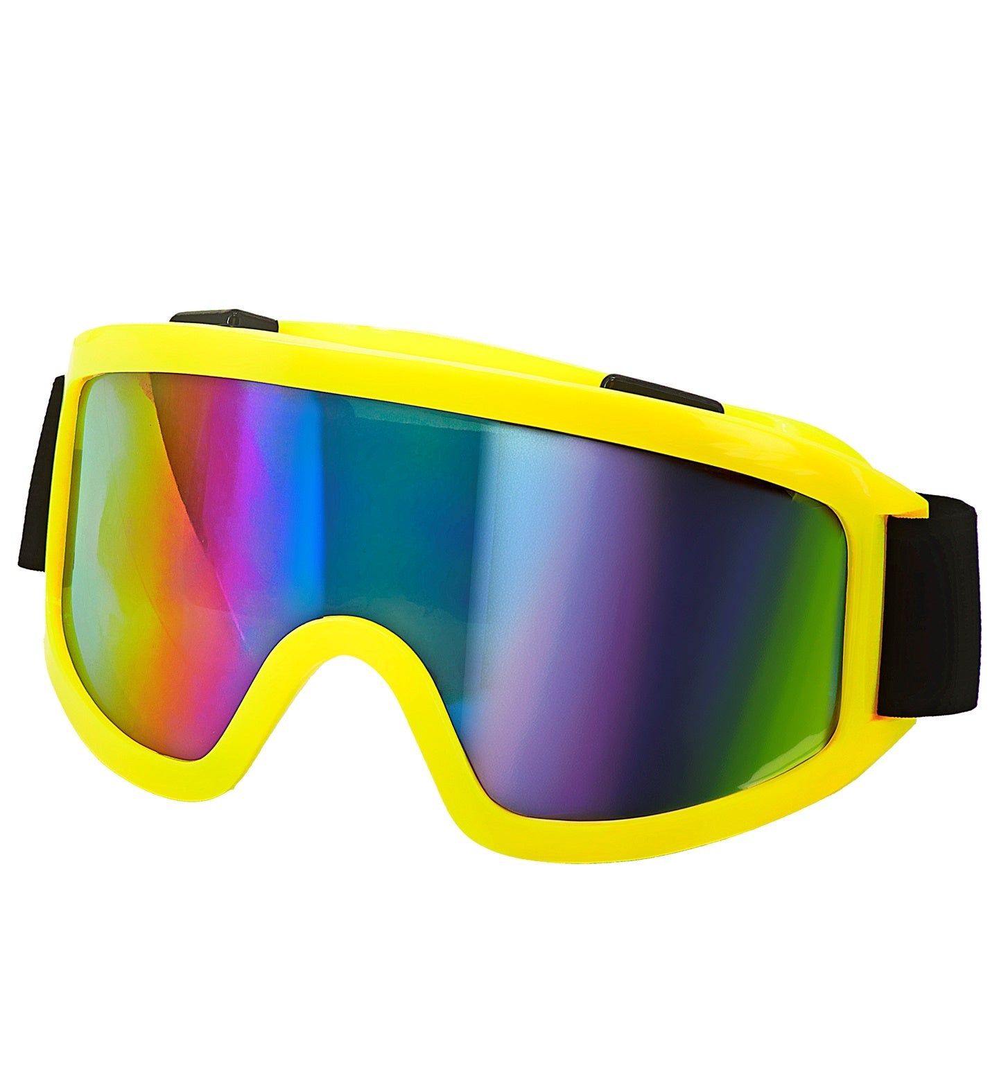 Neon gelbe 80er Jahre Skibrille mit UV-Schutz und kratzfestem Visier, ideal für Skifahren.