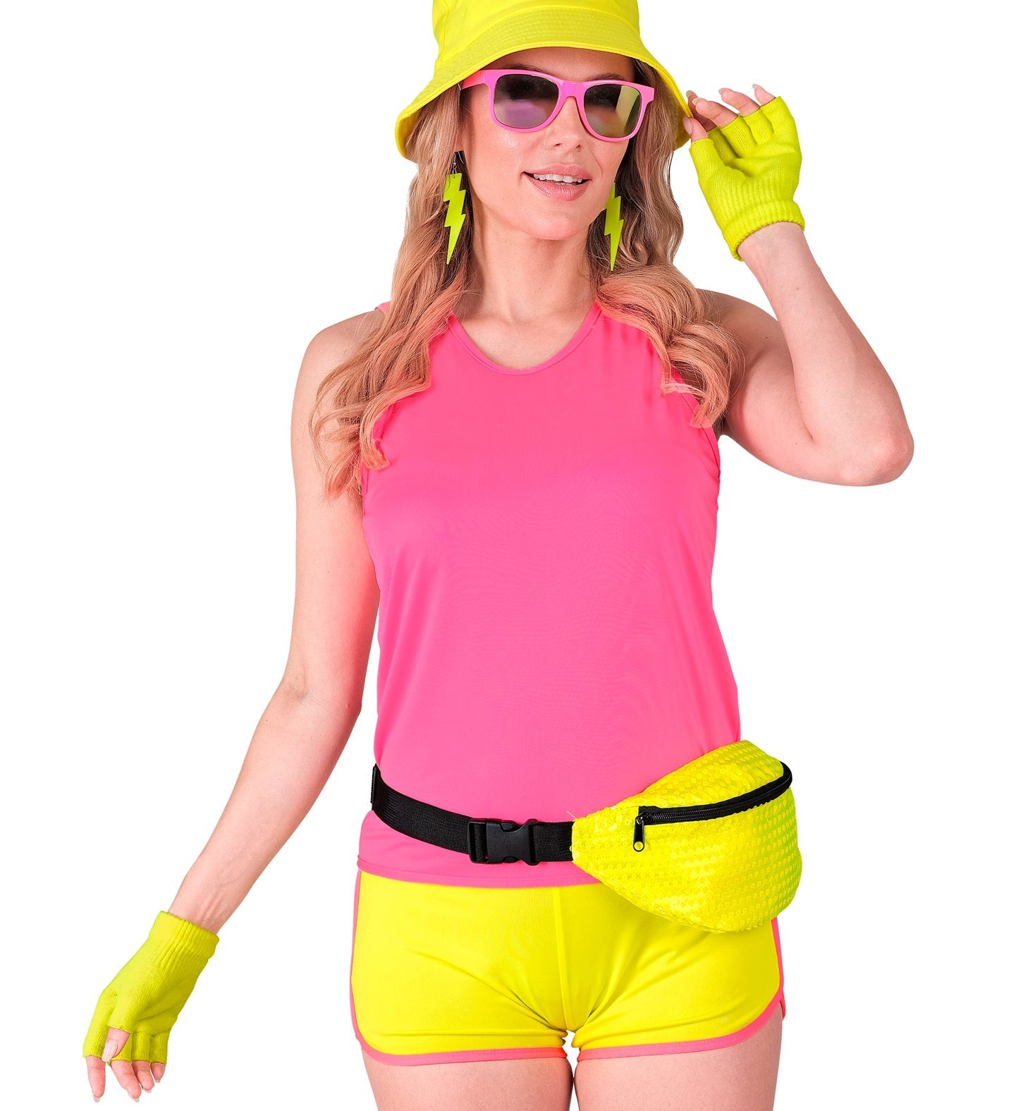 Neon gelbe fingerlose Woll-Handschuhe mit offener Fingerpartie, unisex und warm