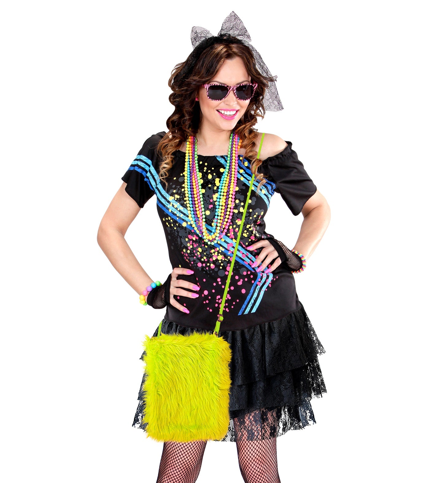 Neon gelbe Plüsch Umhängetasche mit Reißverschluss und verstellbarem Schultergurt für Festivals