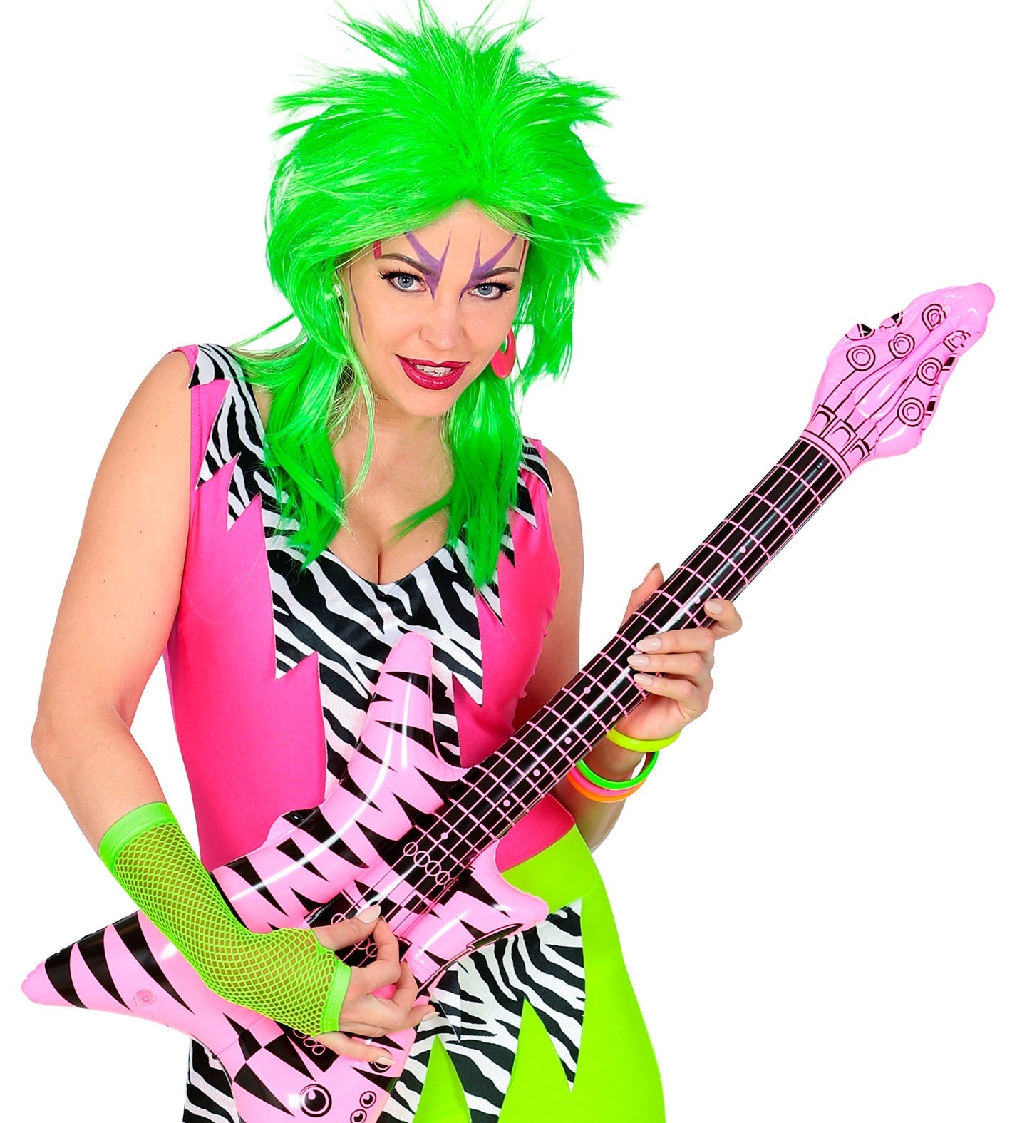 Widmann Neon Grün Fingerlose Mesh Handschuhe – 33cm Stretch Lace - Fasnacht24.ch