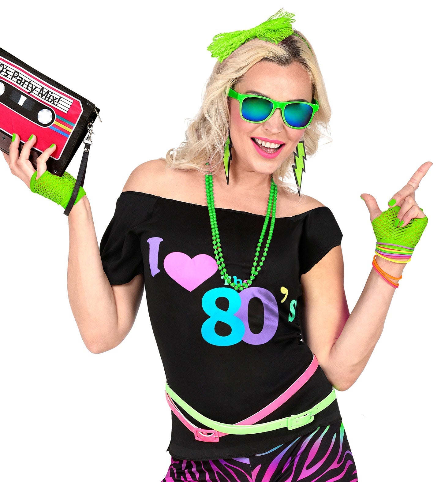 Widmann Neon Grüne Fingerlose Fischernetz Handschuhe – UV Reaktiv - Fasnacht24.ch