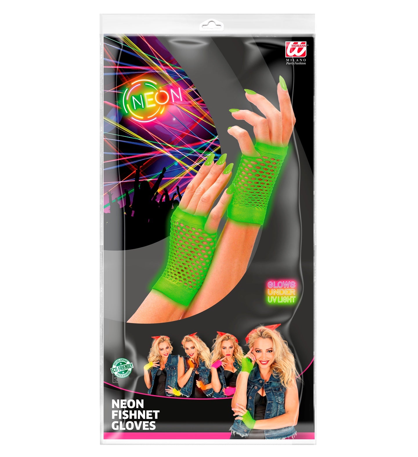 Widmann Neon Grüne Fingerlose Fischernetz Handschuhe – UV Reaktiv - Fasnacht24.ch
