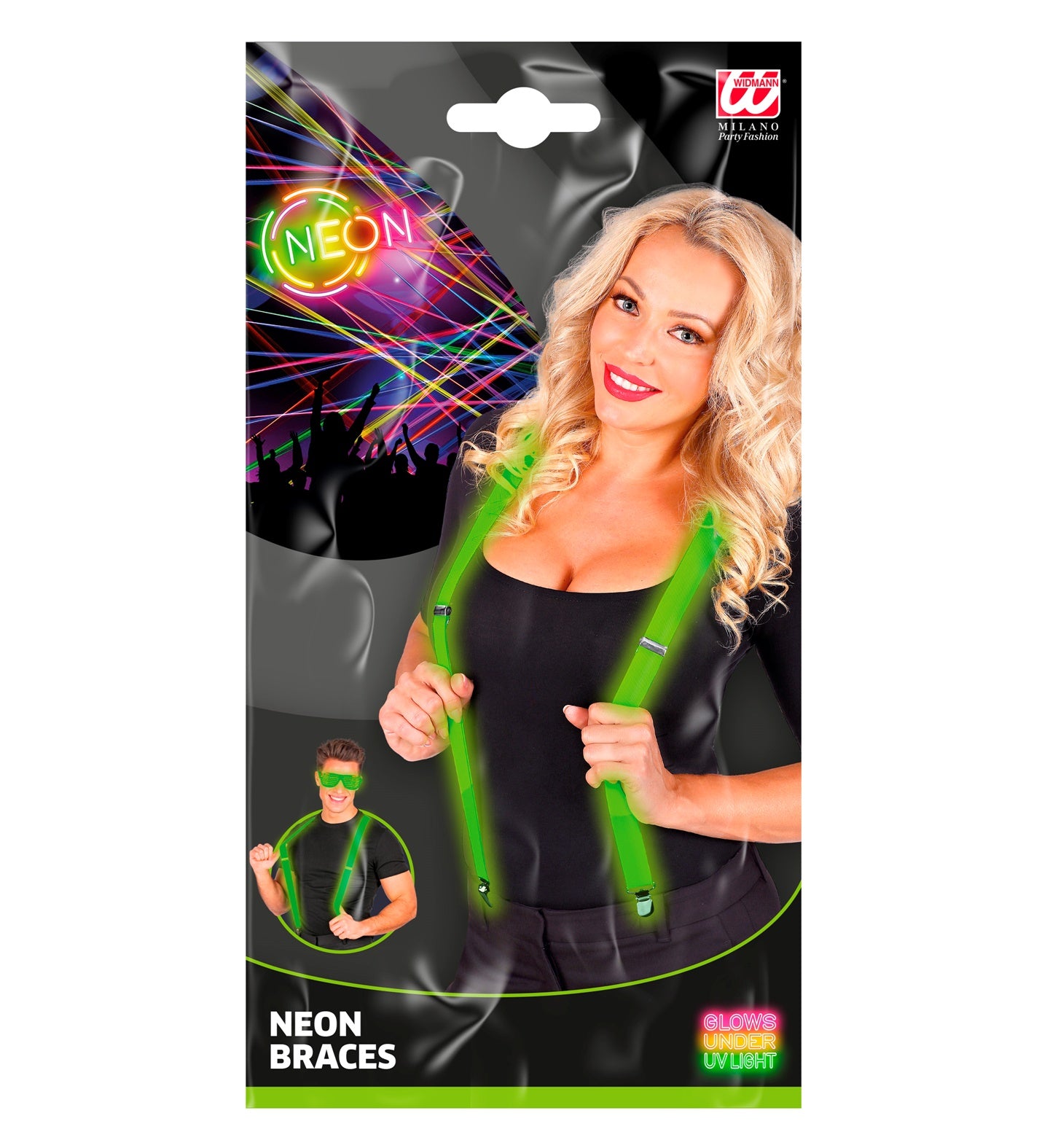 Neon grüne Hosenträger mit verstellbarer Länge und robusten Clips für Herren.