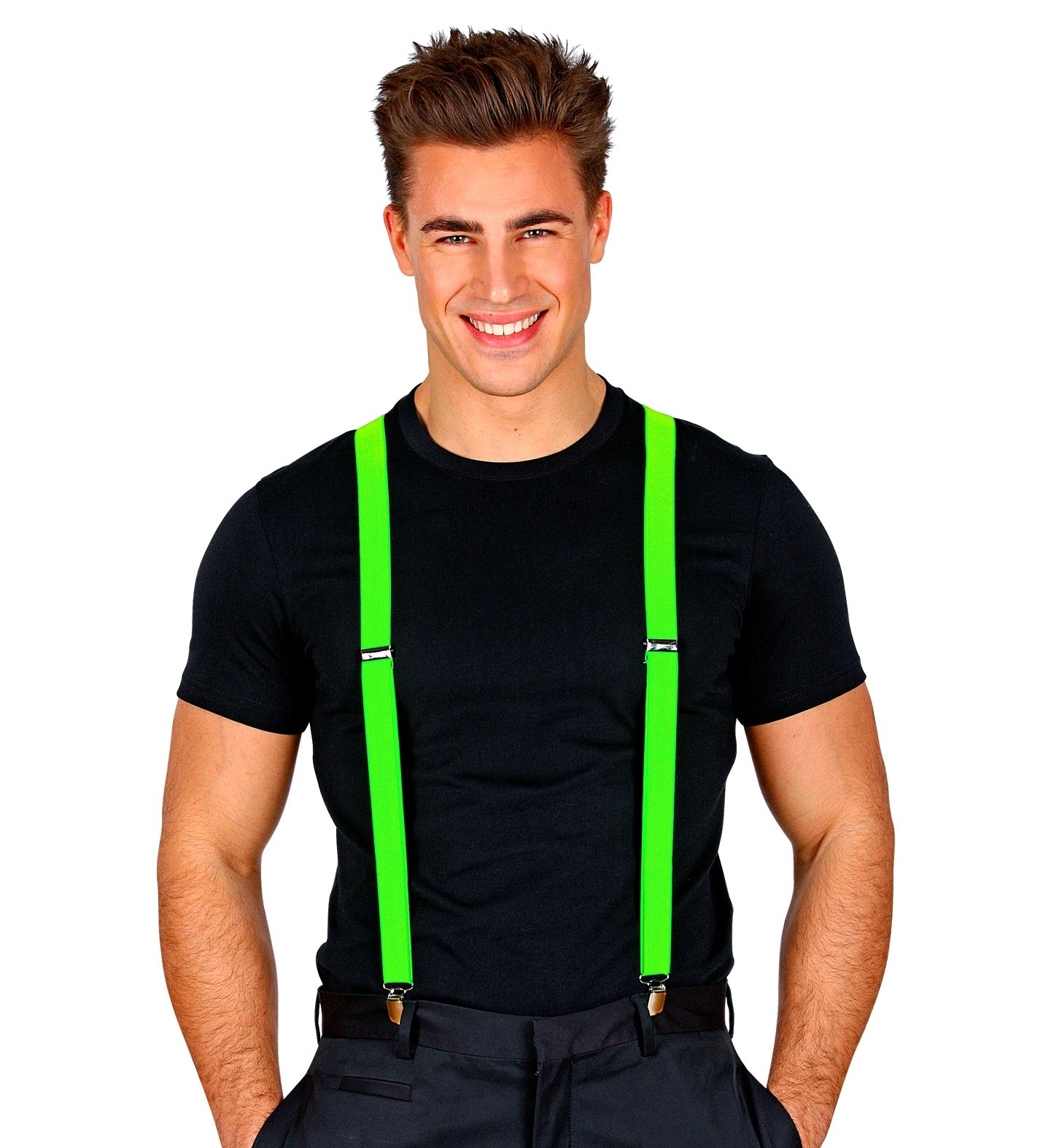 Neon grüne verstellbare Hosenträger für Herren mit robusten Clips und elastischem Band