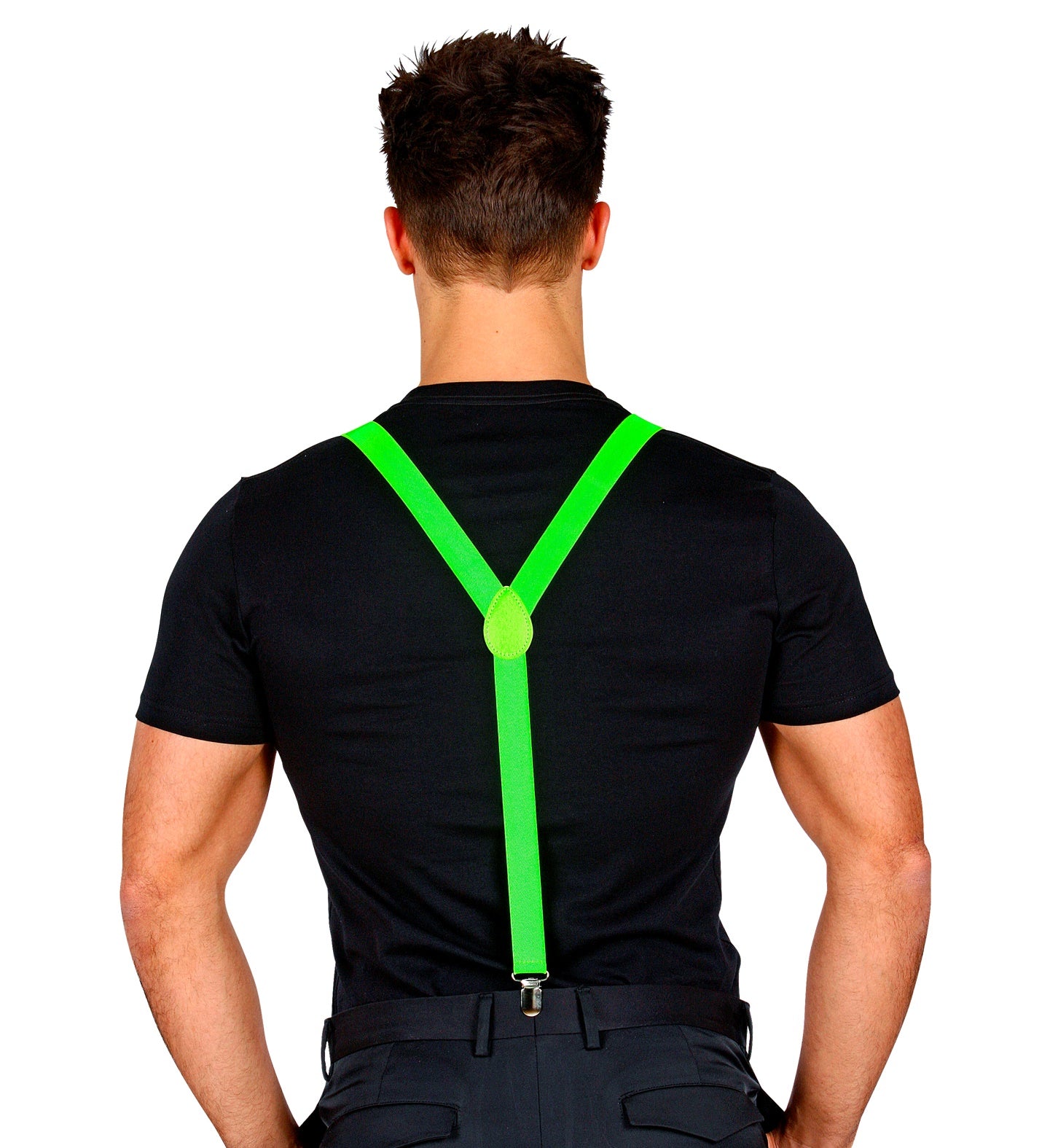 Neon grüne Hosenträger mit verstellbarer Länge und robusten Clips für Herren.