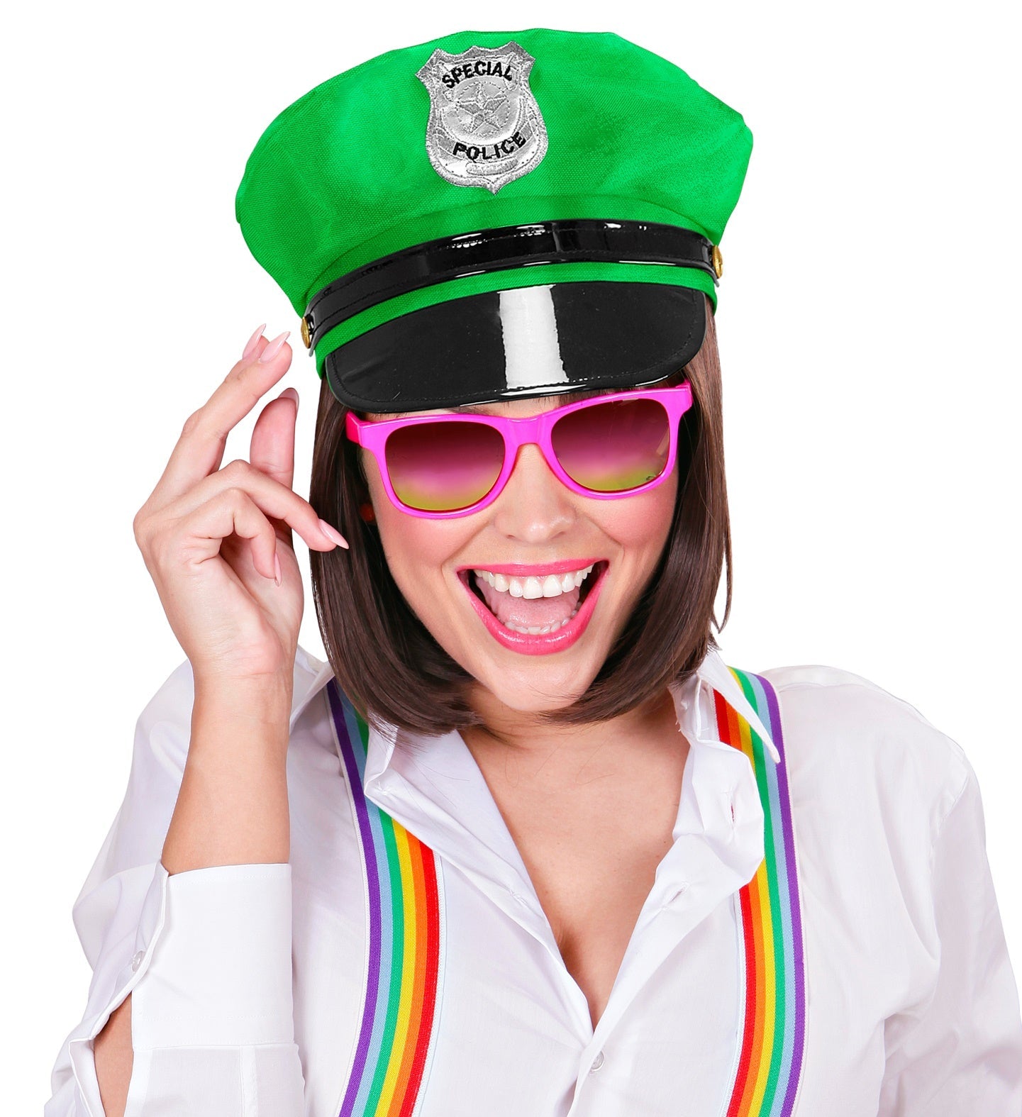 Neongrüne verstellbare Baumwollcap mit Schirm im Polizei-Design für Sonnenschutz und Sichtbarkeit